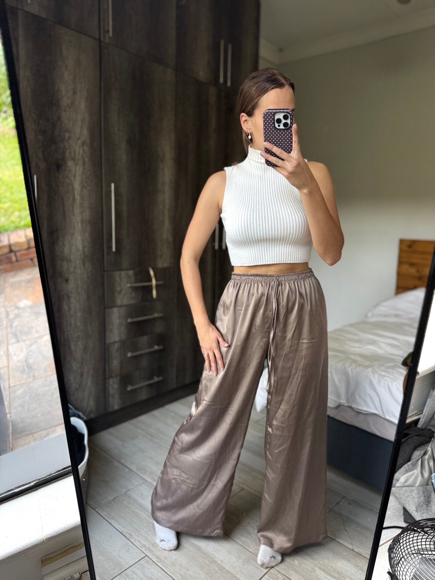 Brown silky wide legged pants (HH)