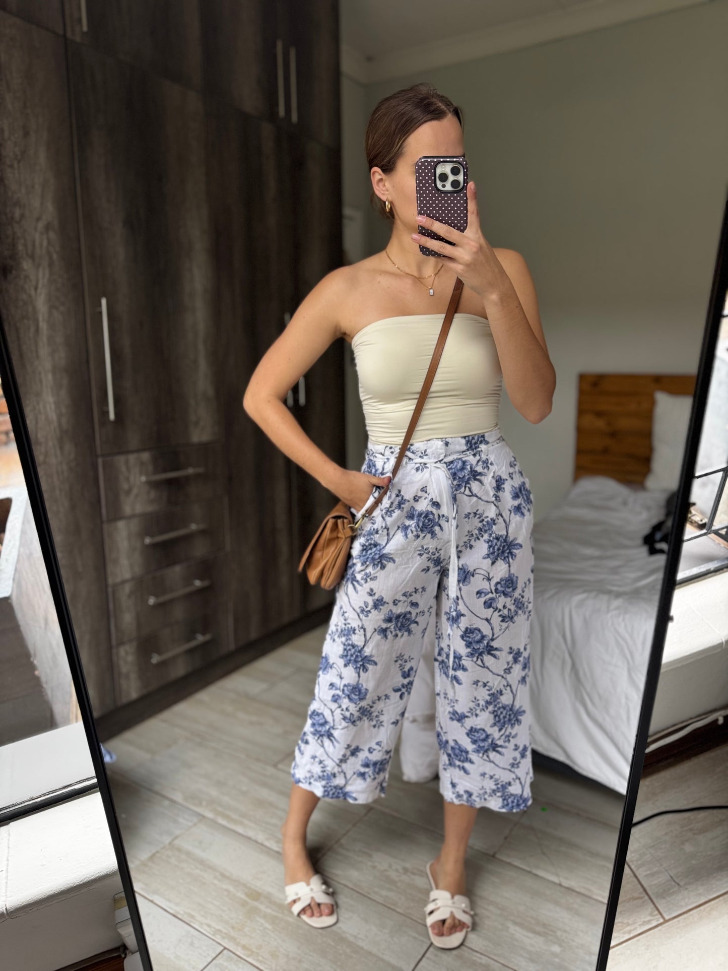Woolworths blue floral pants (L)