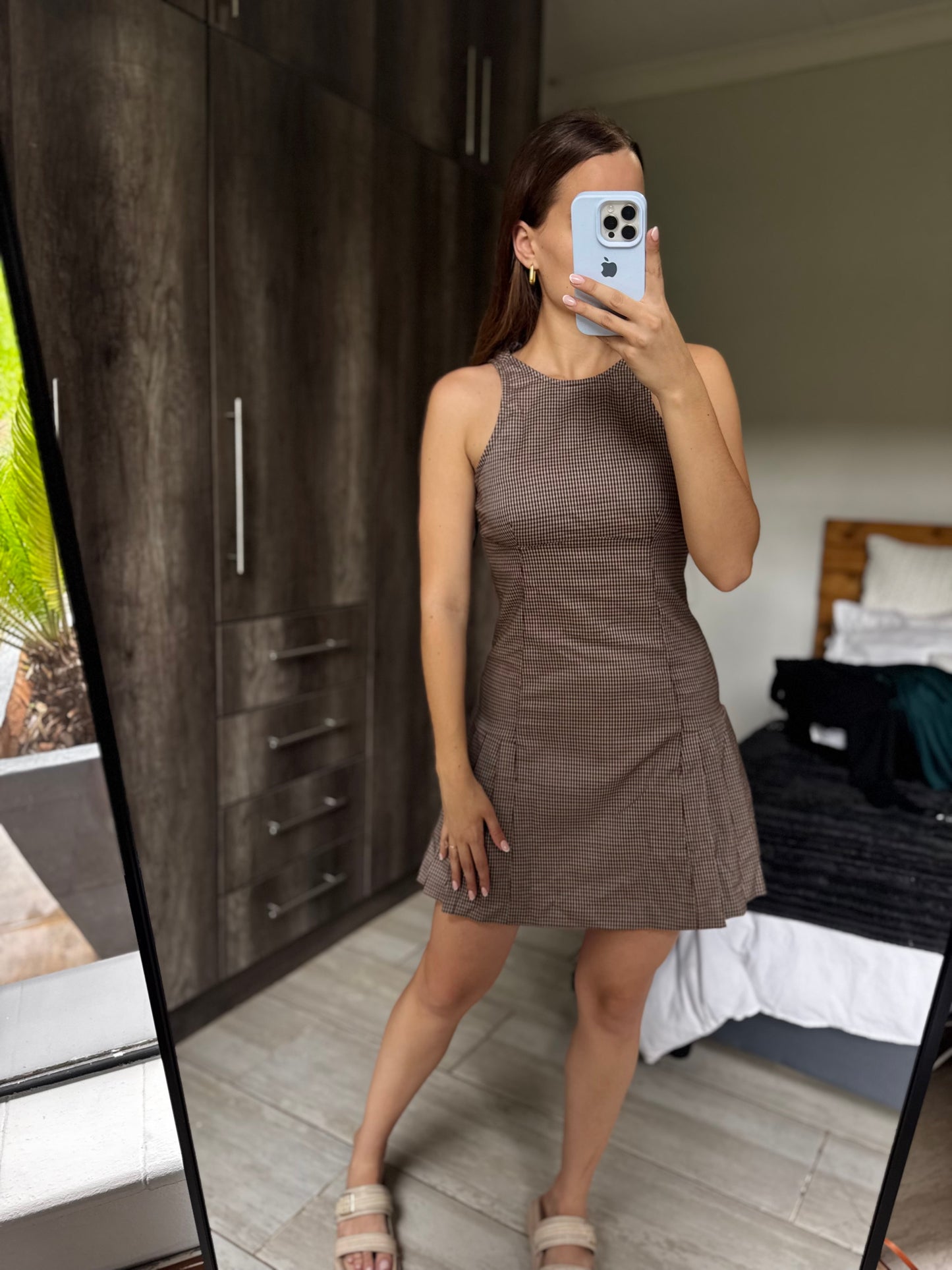 Brown checkered dress (H)