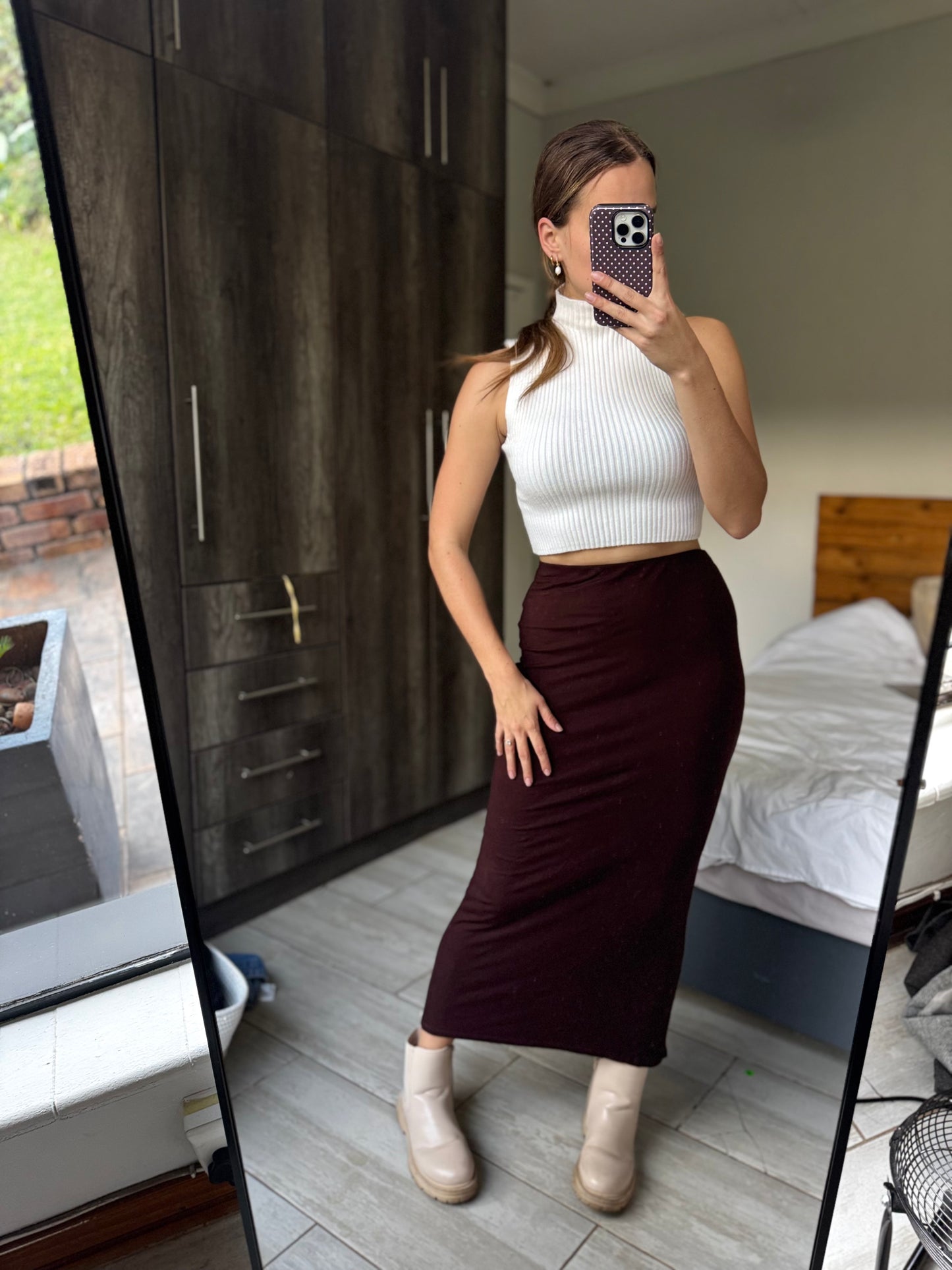 Cotton on brown ribbed skirt (HH)