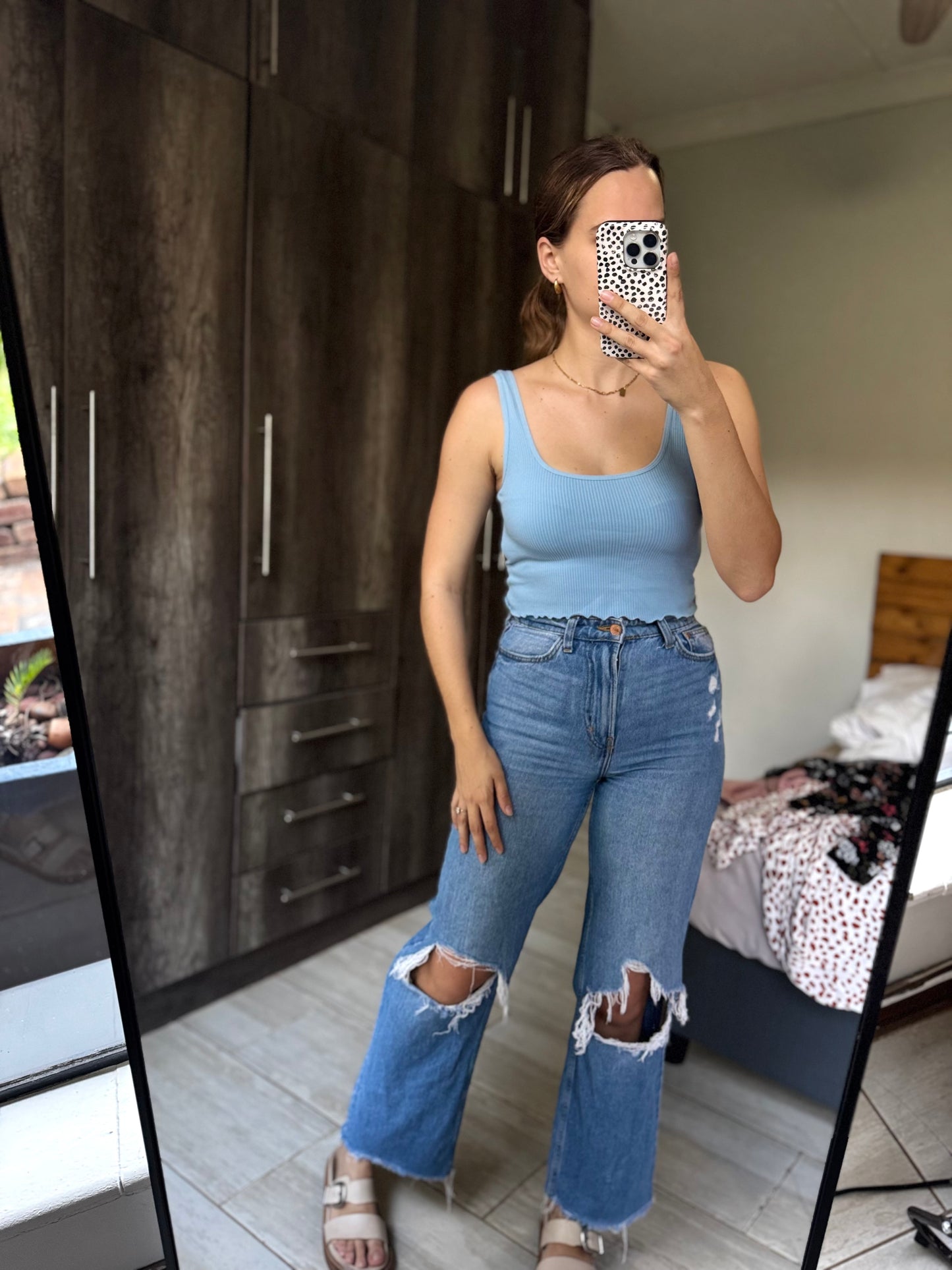 Blue ribbed top (W)