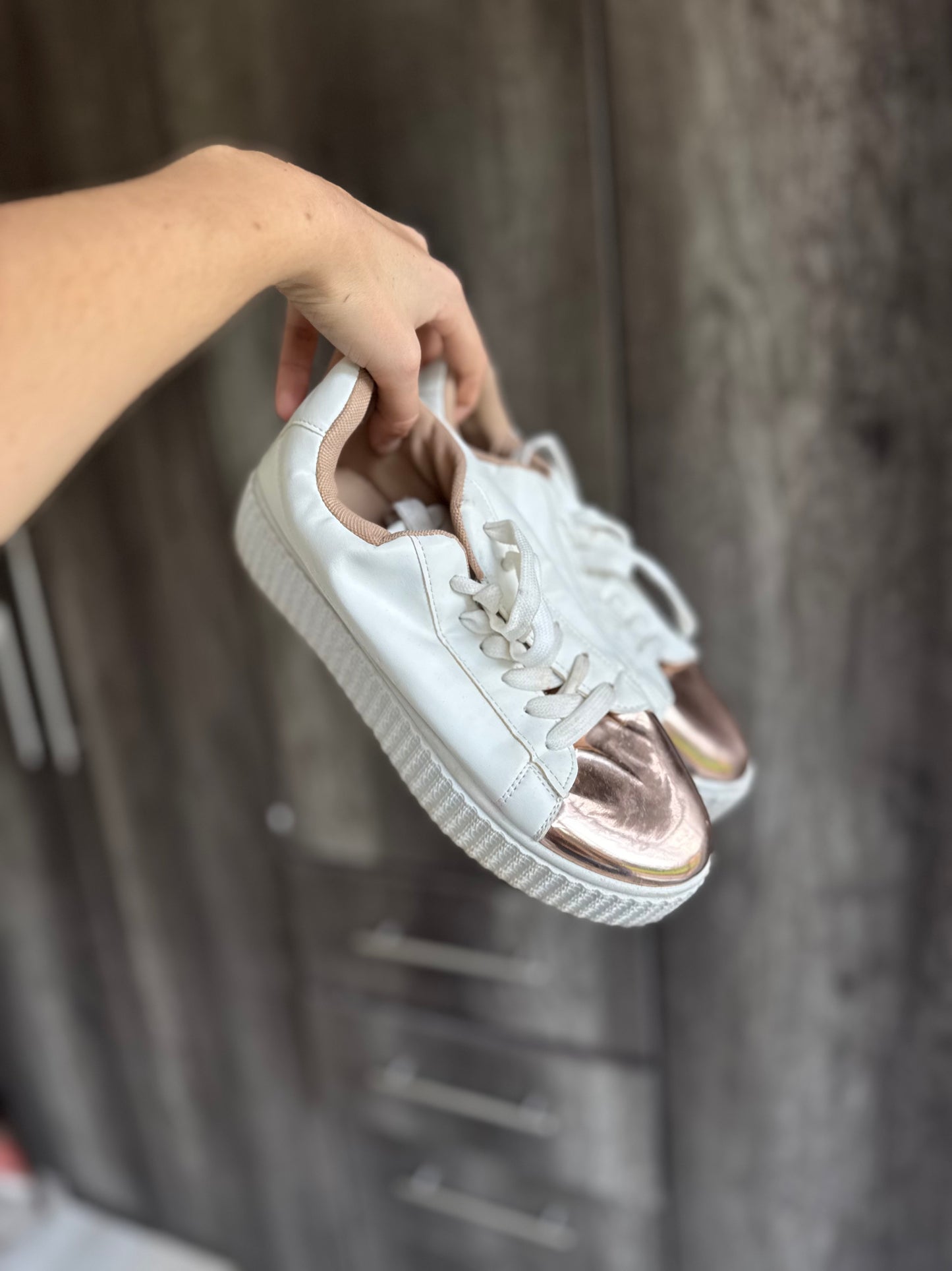 White and rose gold sneakers