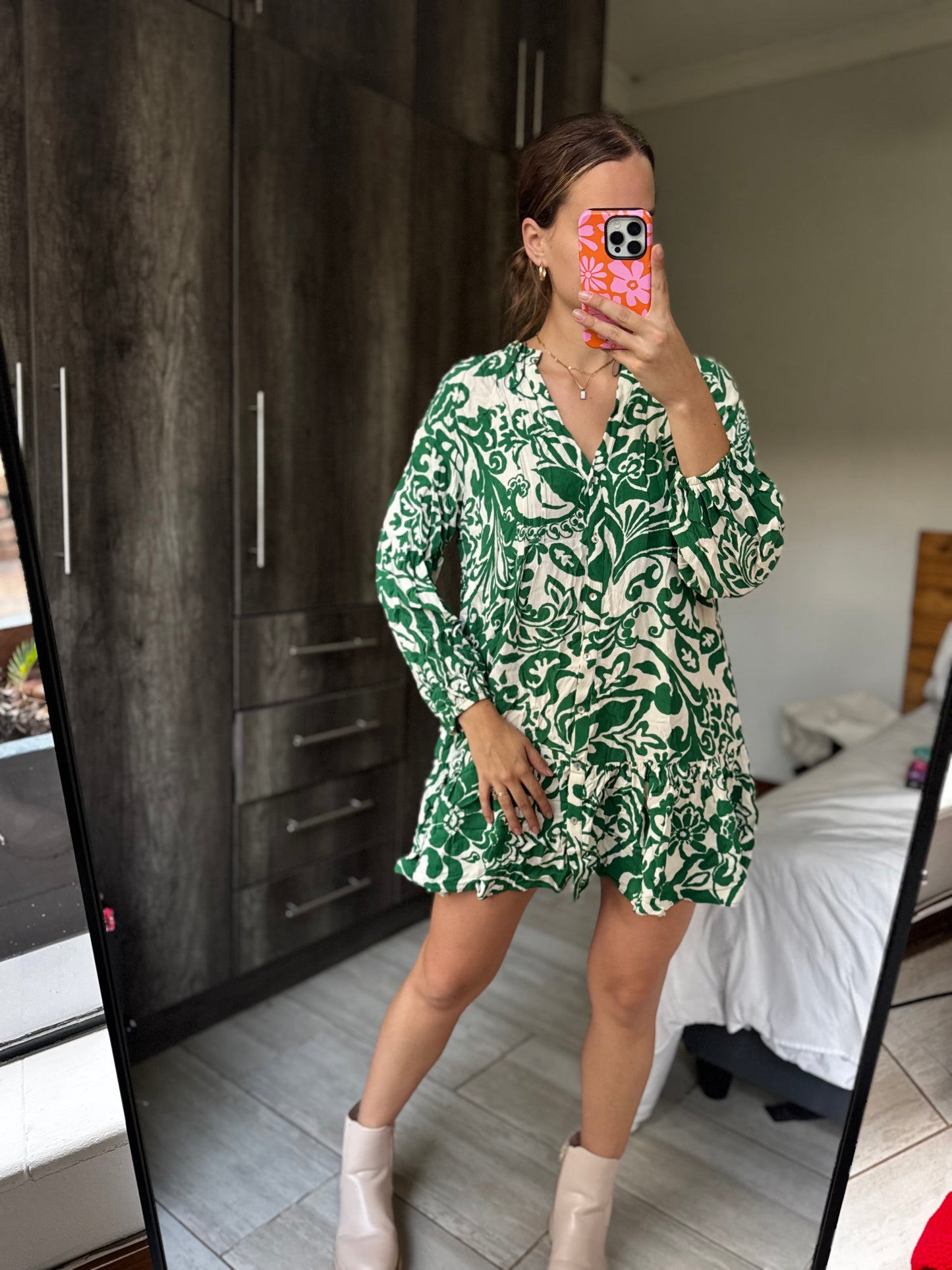 ZARA green floral dress (M)