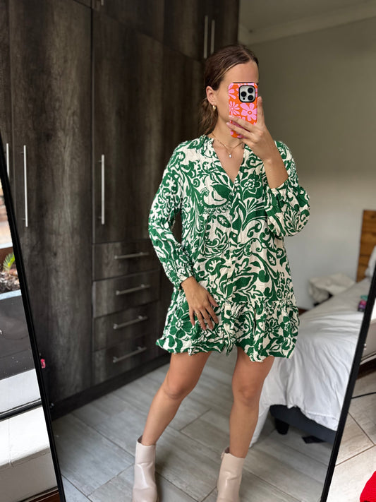 ZARA green floral dress (M)