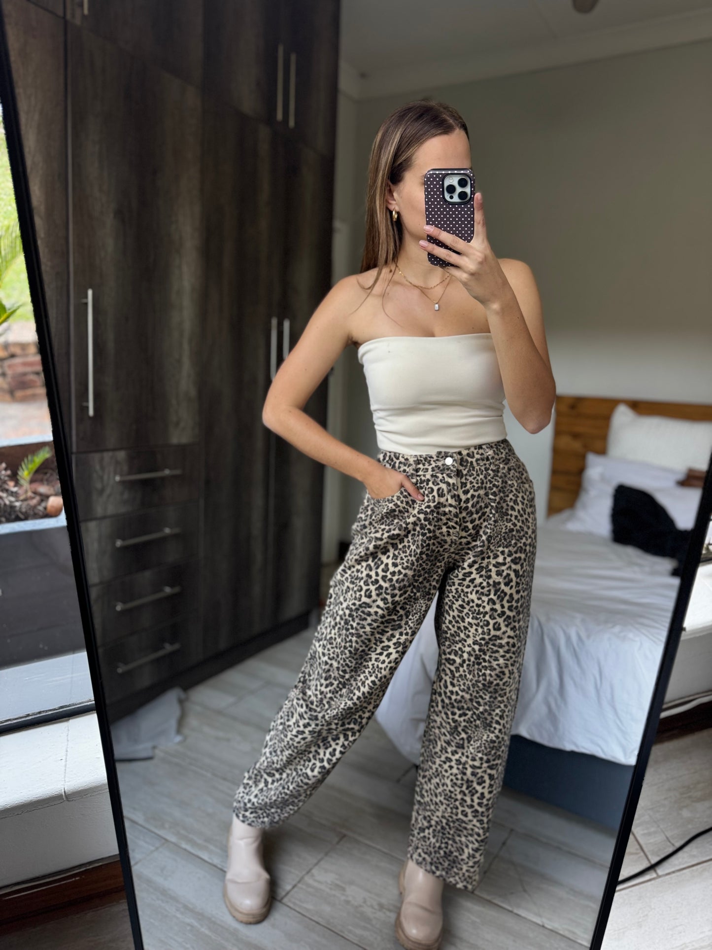 Brand New leopard print barrel jeans