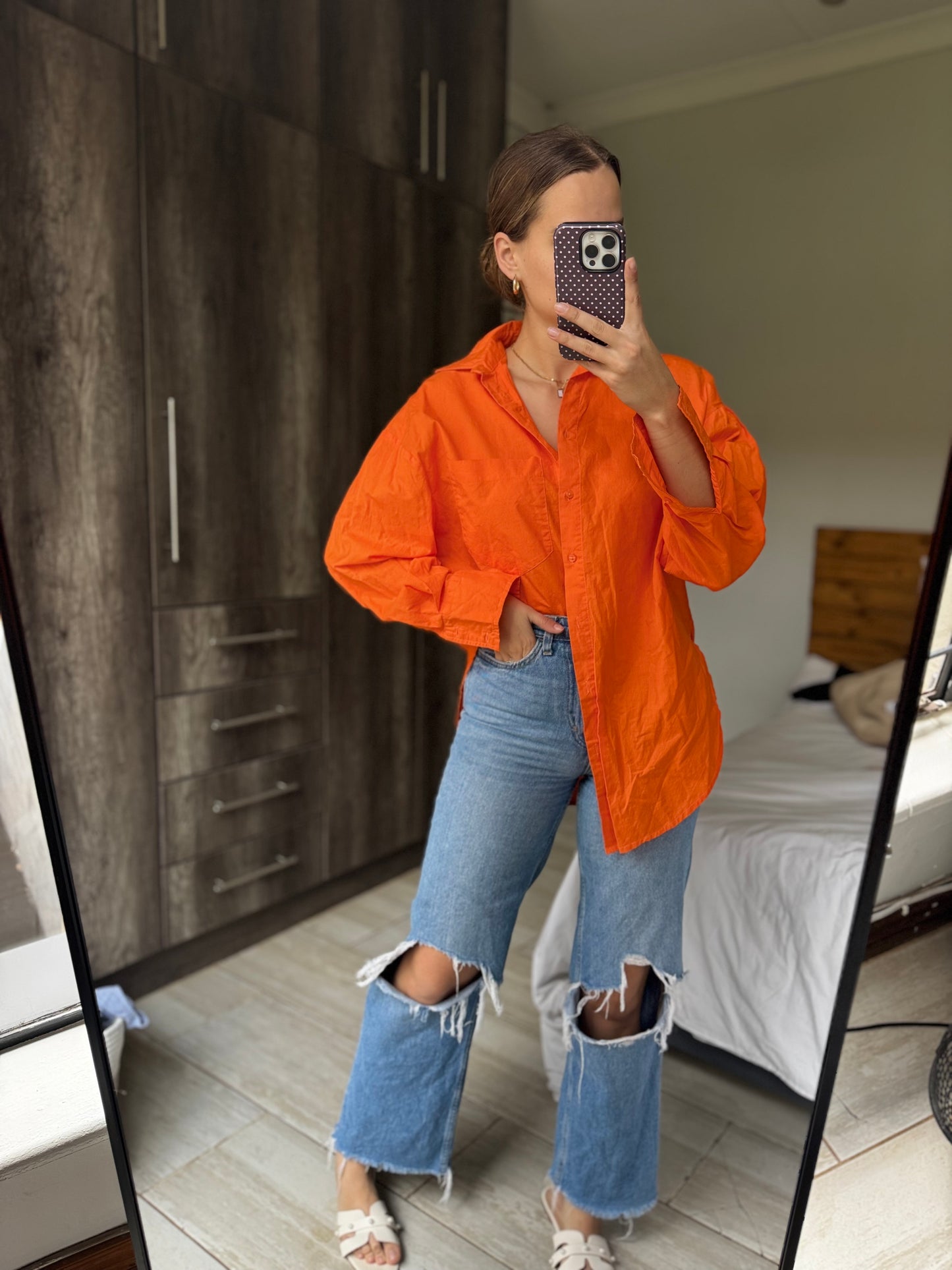 Orange button down (L)