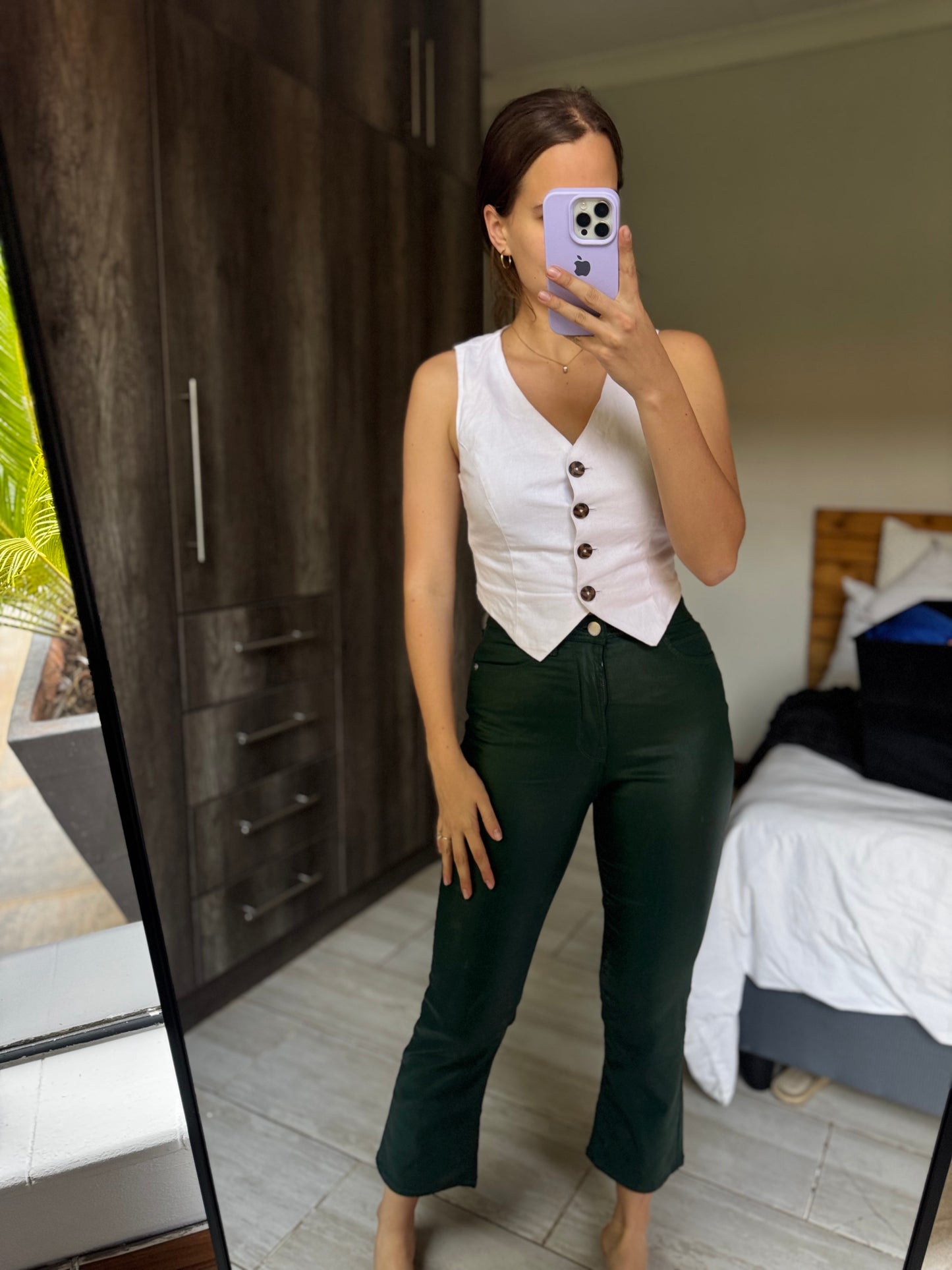 Woolworths green leather pants (MM)