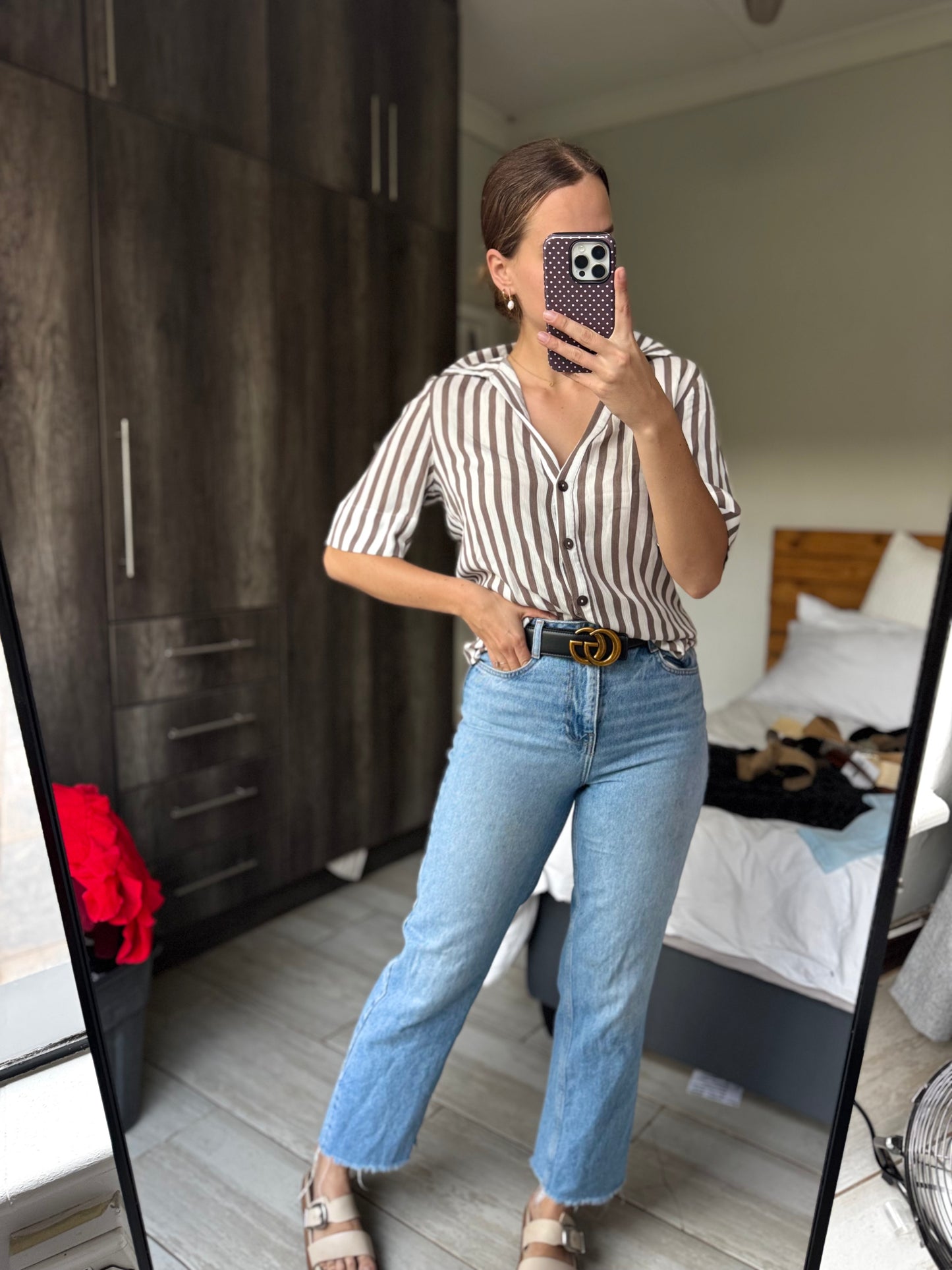 Brown striped top (T)