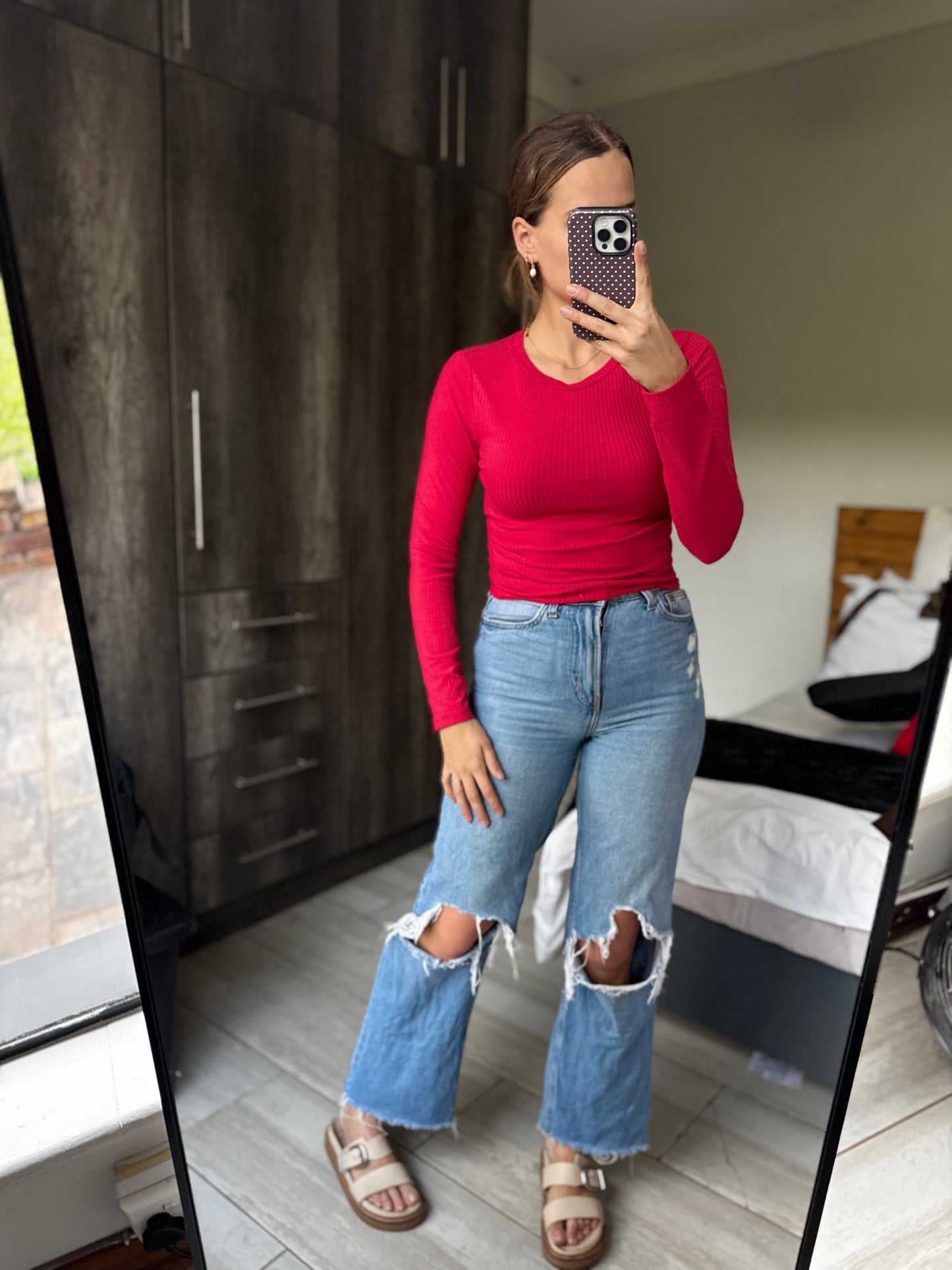 Red ribbed long sleeve (L)