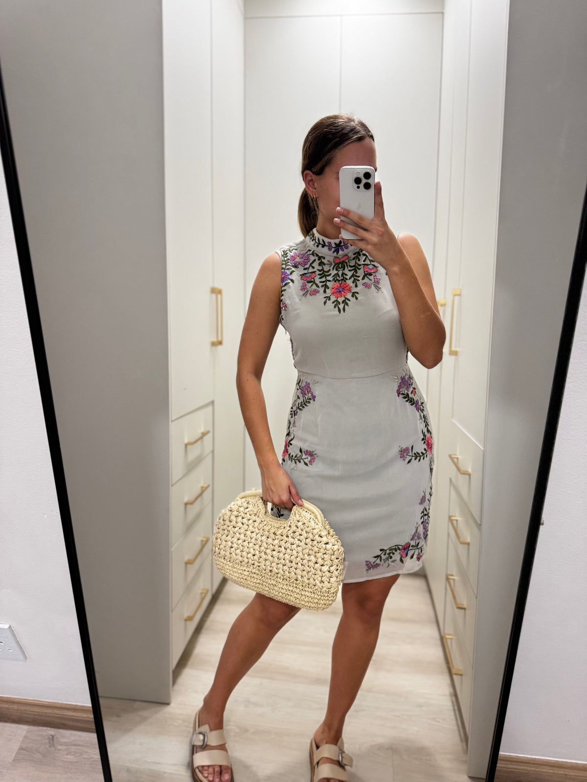 Grey floral dress (L)