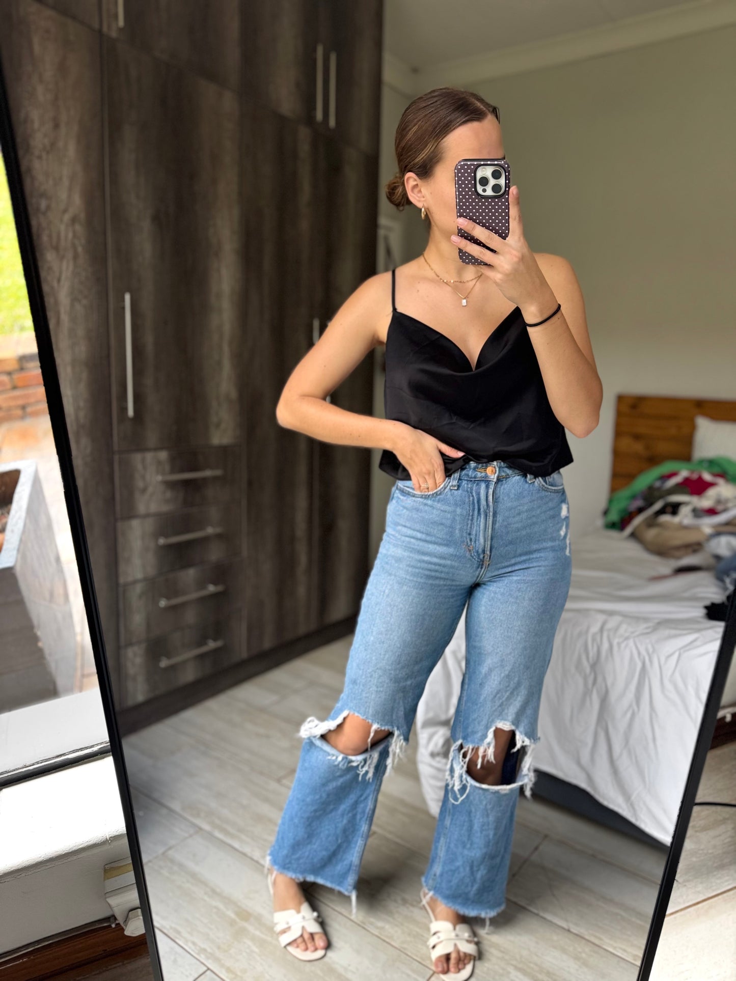 Black silky top (L)