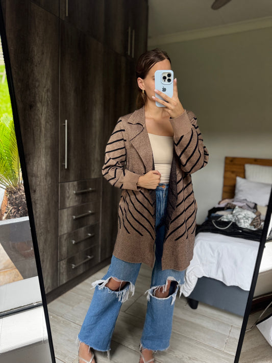 Brown striped cardigen (SSS)