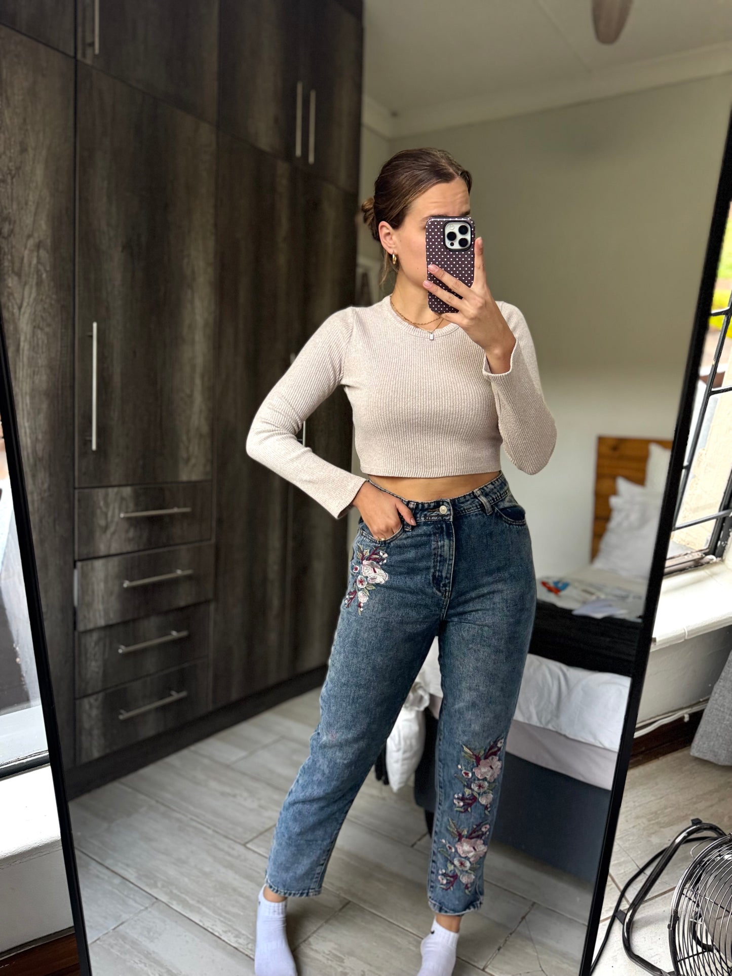 Floral denim jeans (A)
