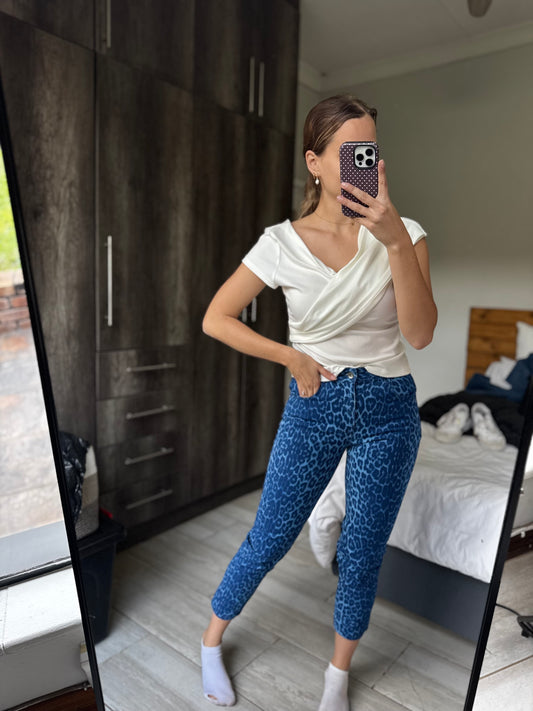 Brand New blue leopard print jeans (EE)