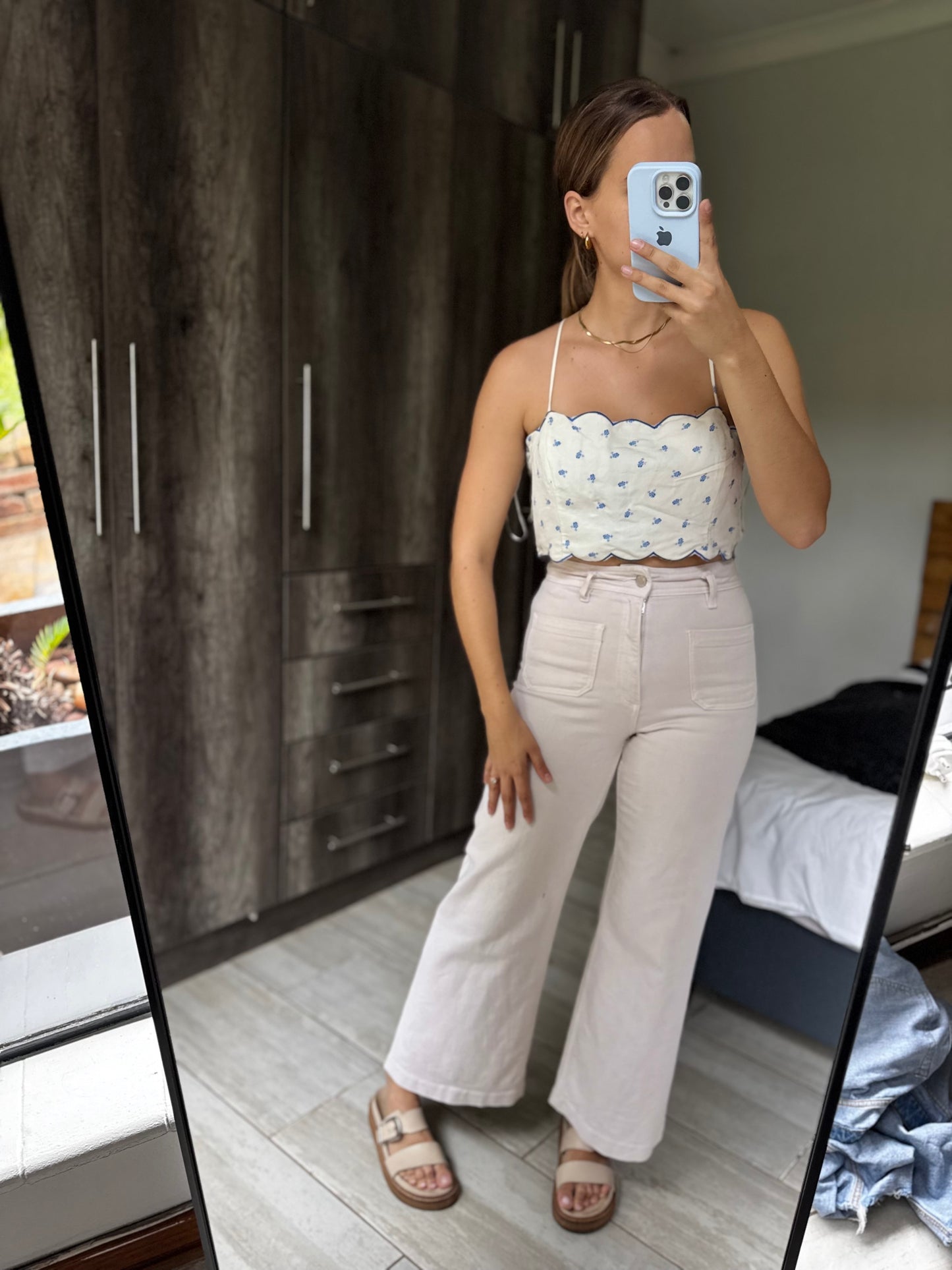H&M linend blend floral top (H)