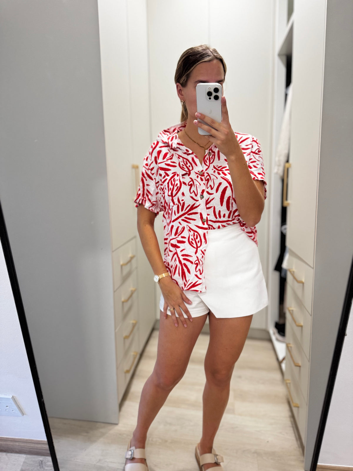 Red button down top (C)