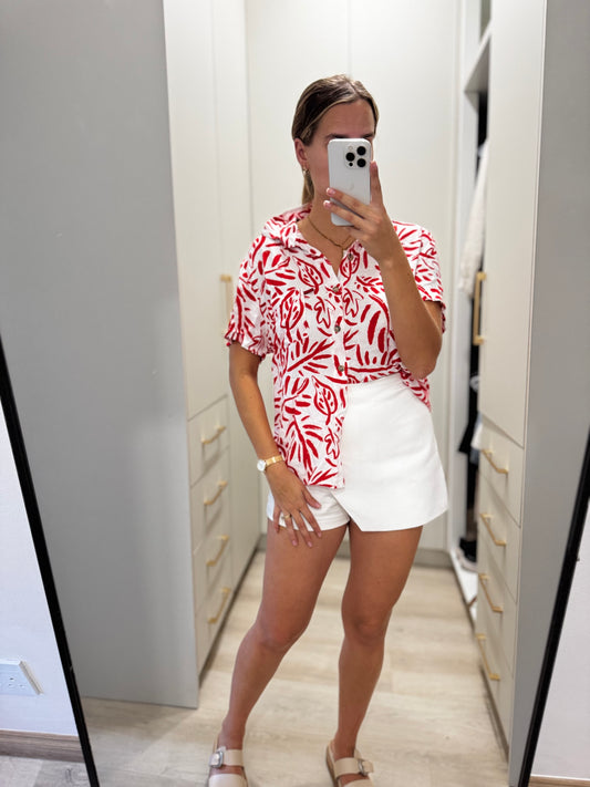 Red button down top (C)