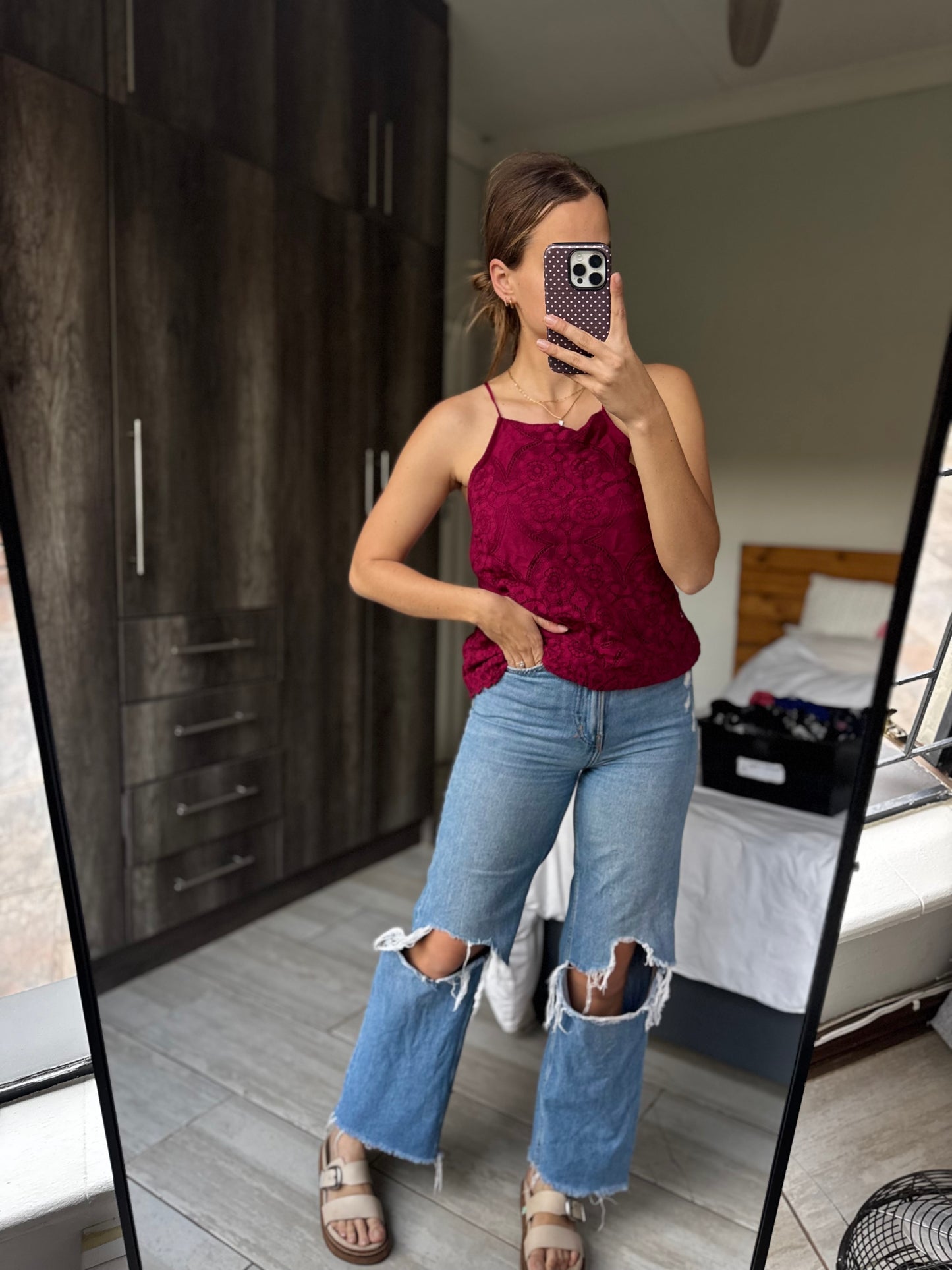 Burgandy lace top (A)
