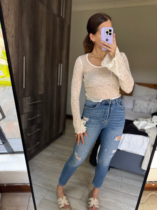 Cream sheer knitted top (N)
