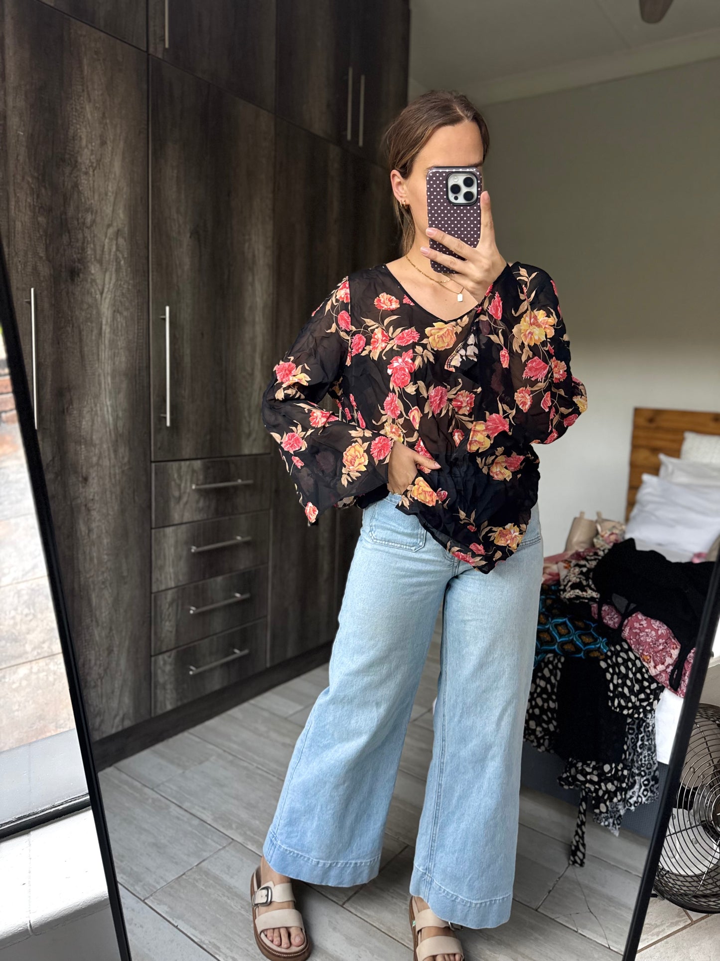 Black sheer floral top (B)