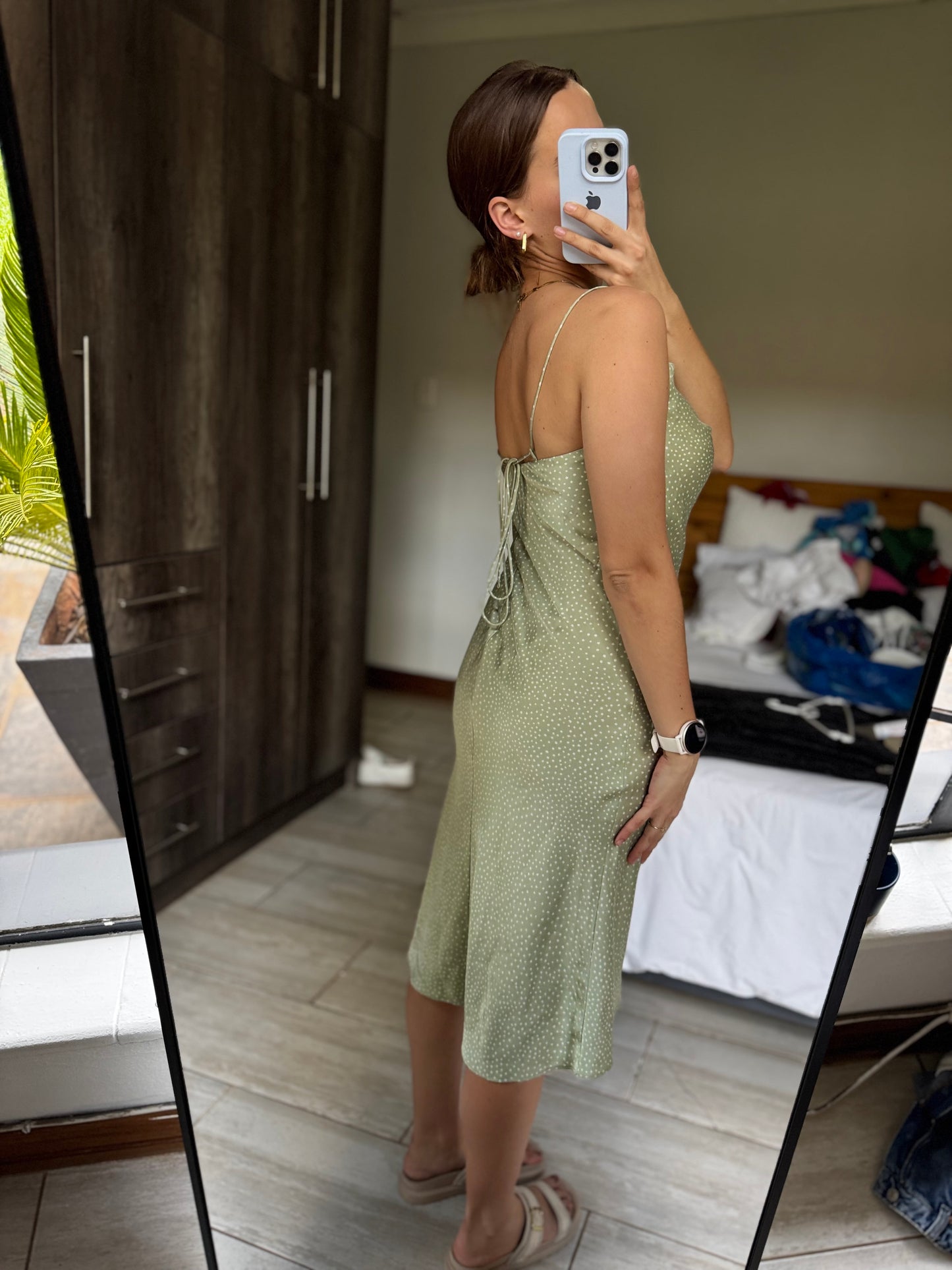 Green silk Woolworths floral dress (II)