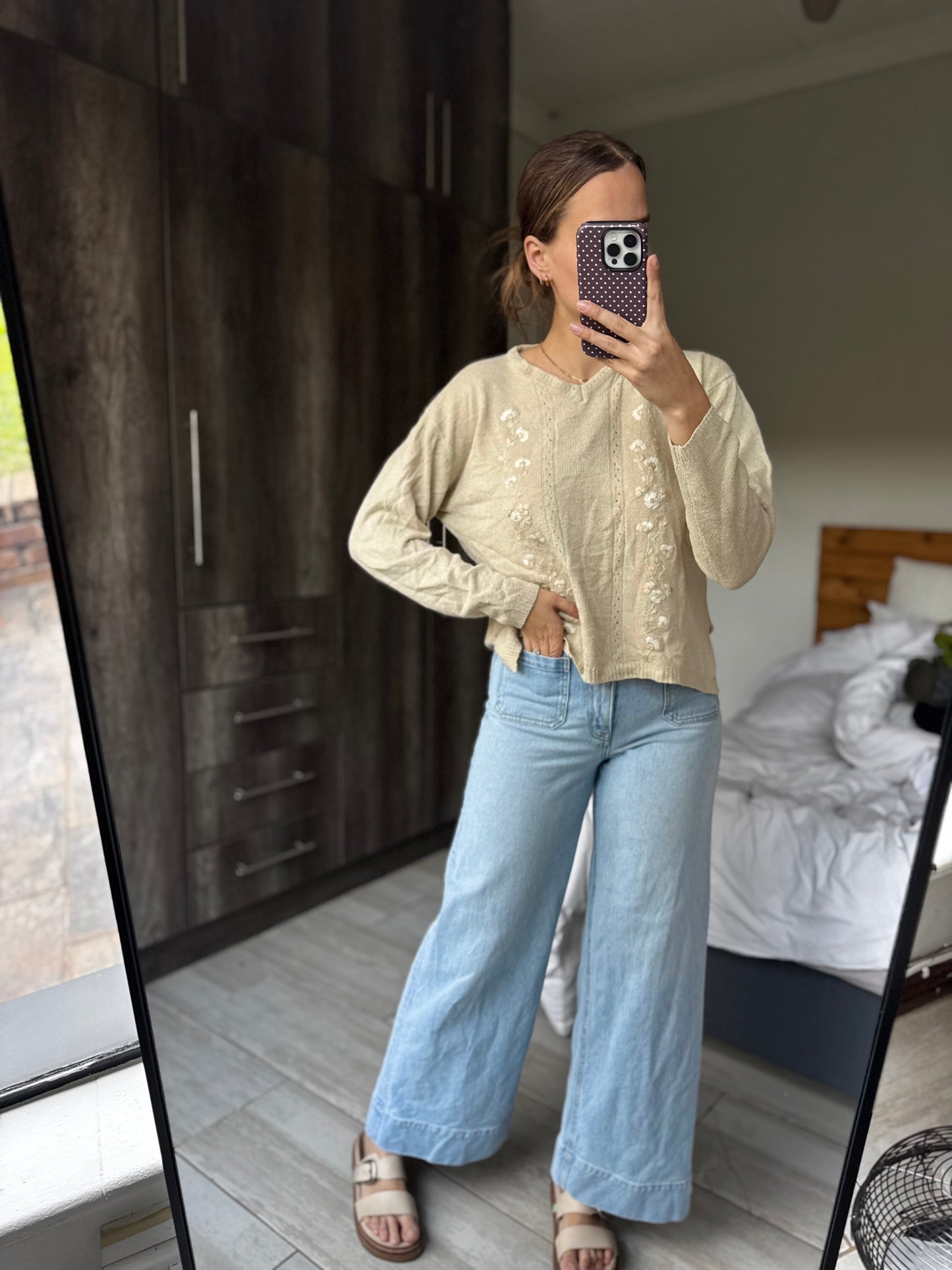 Brown floral knit sweater (P)