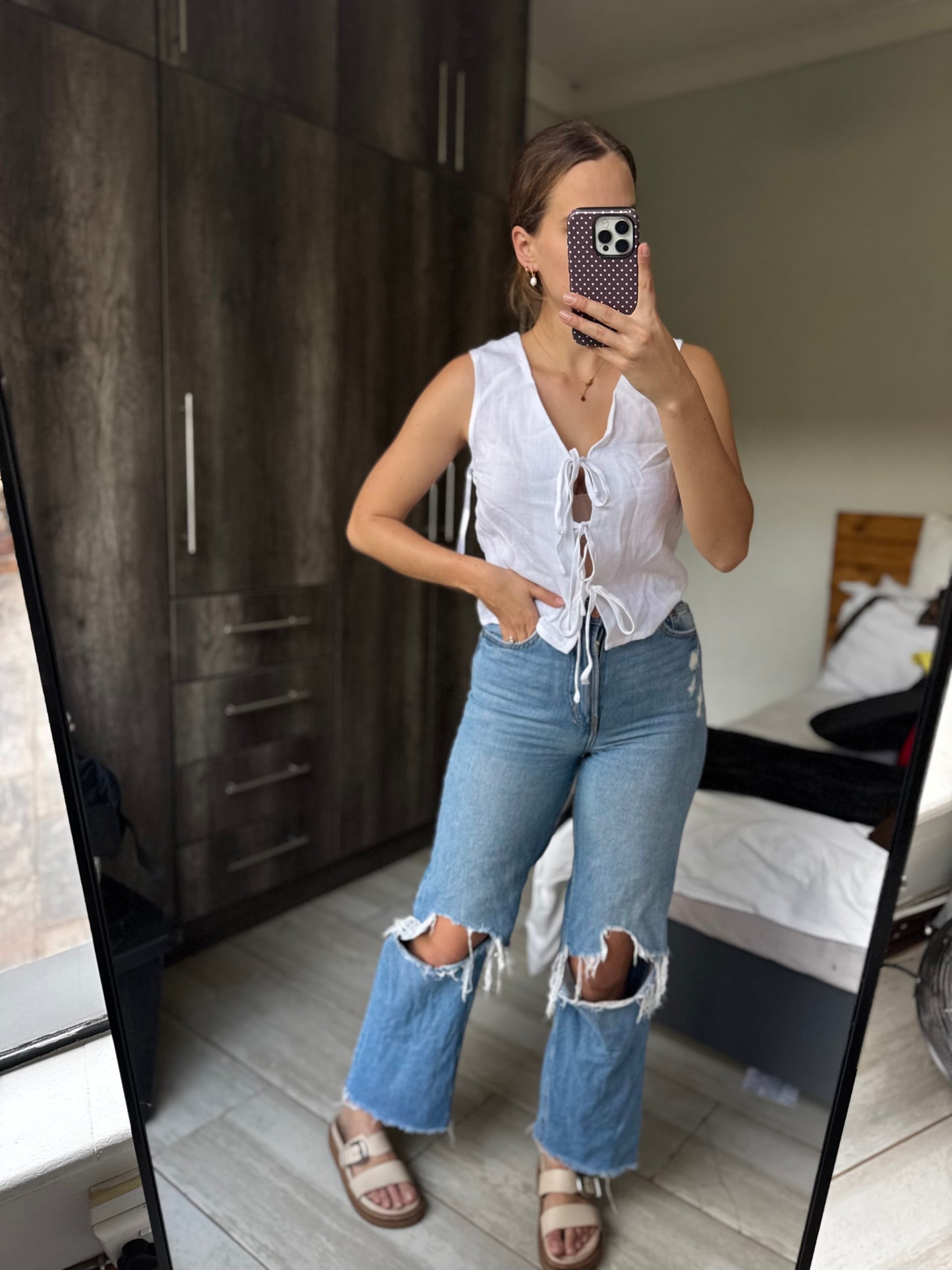 White top with ties (L)