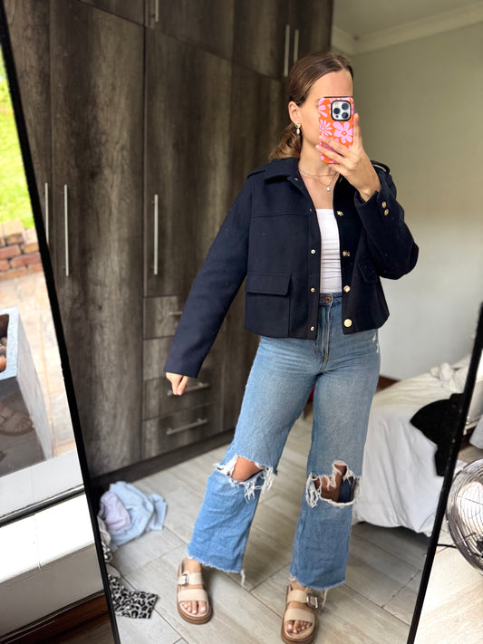 ZARA navy cropped coat (HH)