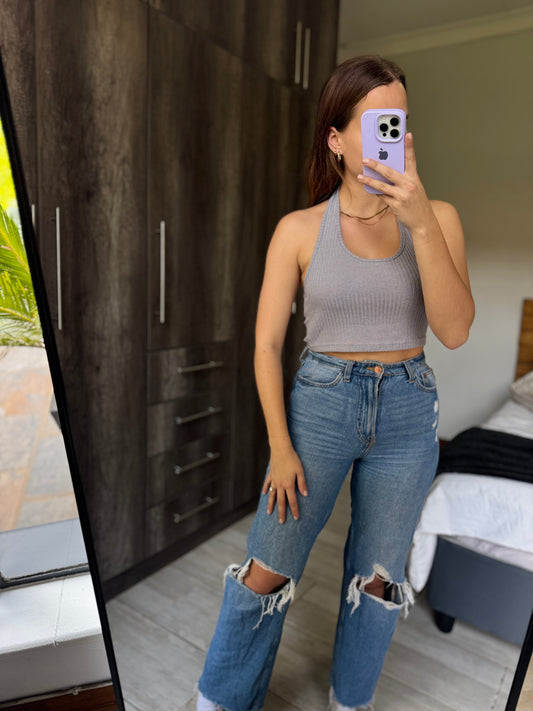 Grey halter neck top (OO)