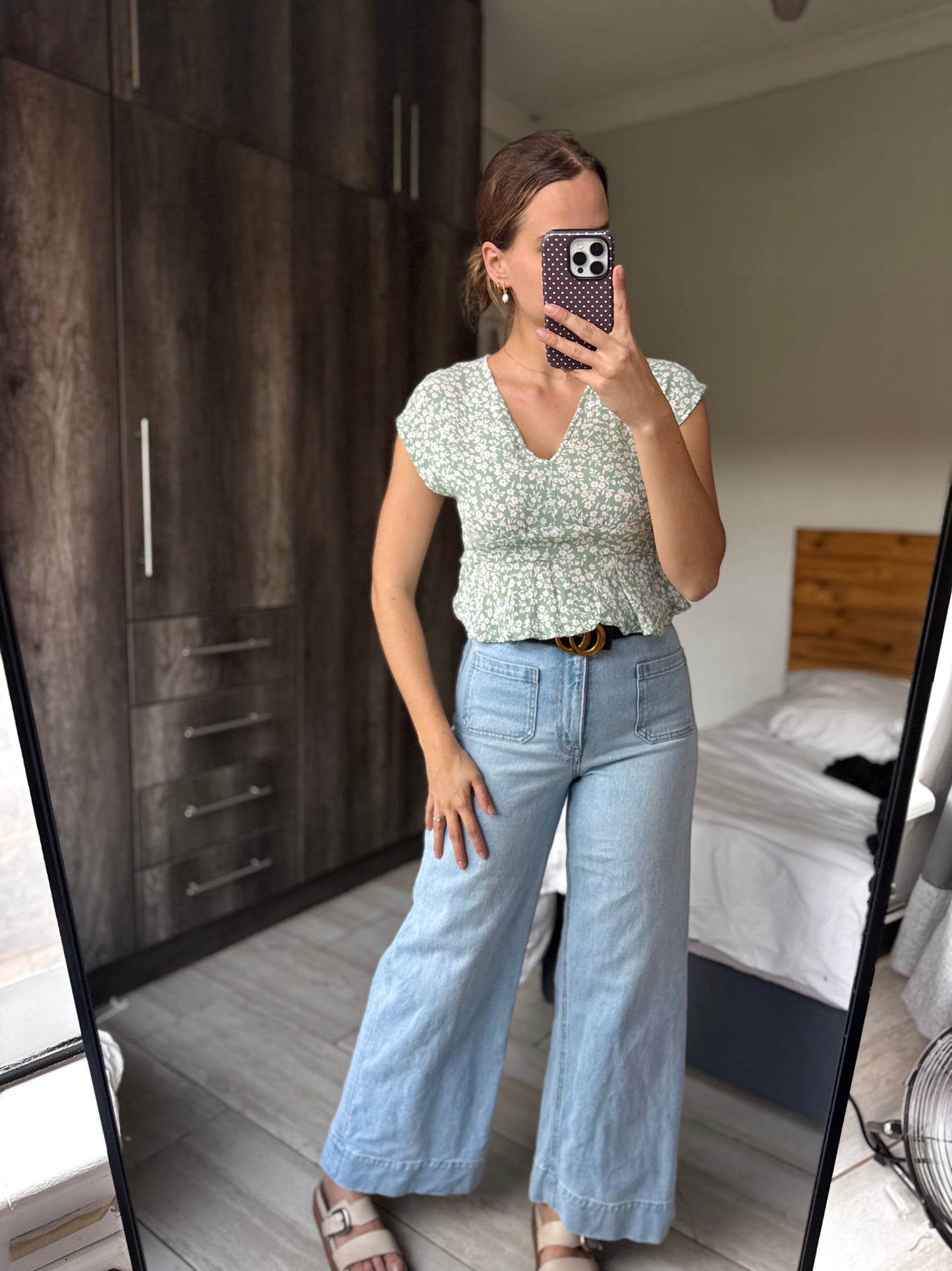 Cotton on green floral top