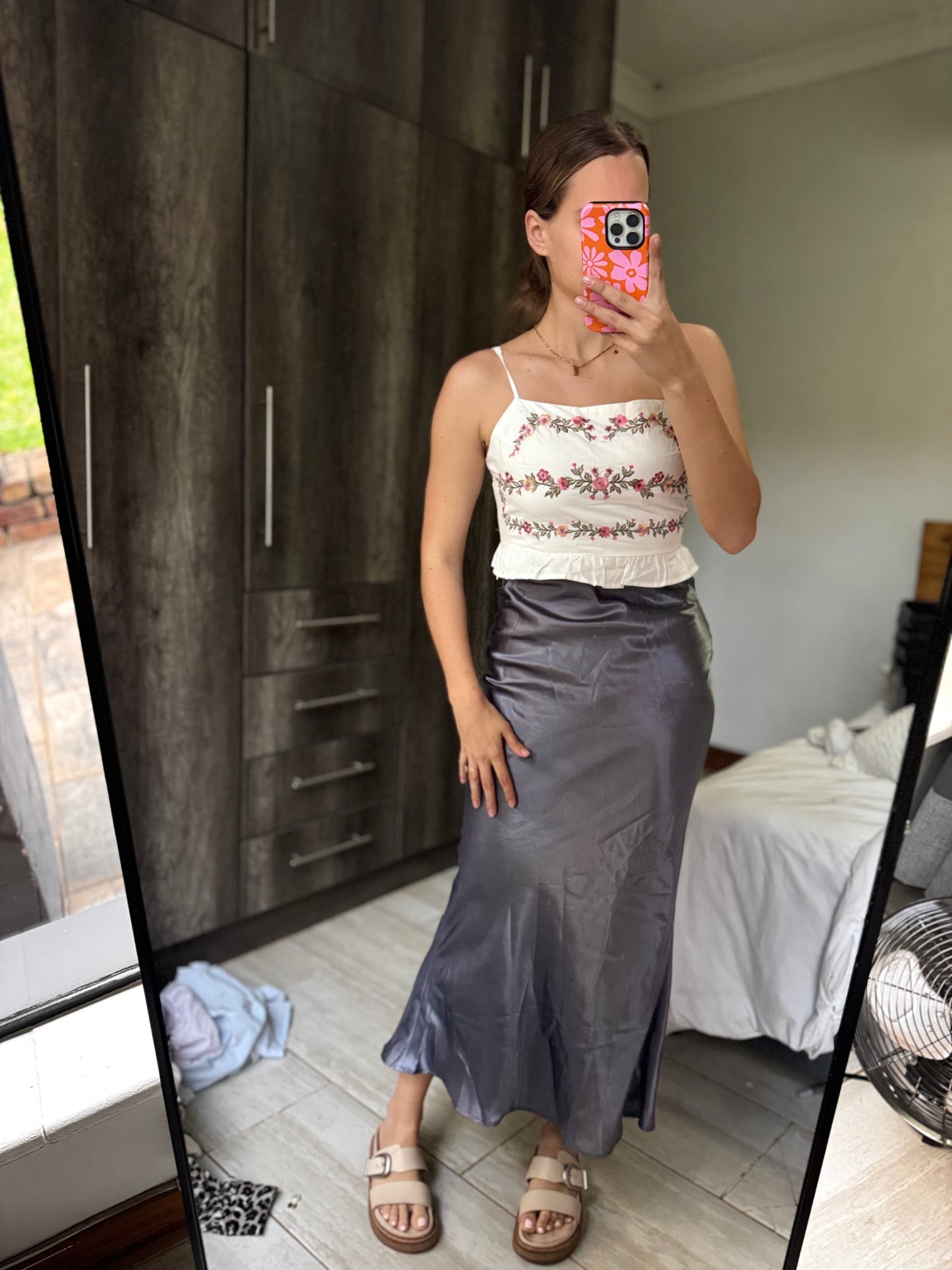 Brand New blue silky skirt (HH)