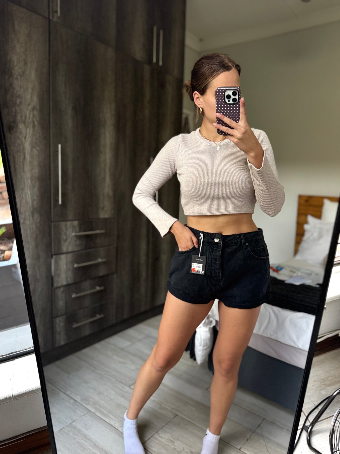 Brand New Factorie black denim shorts (A)