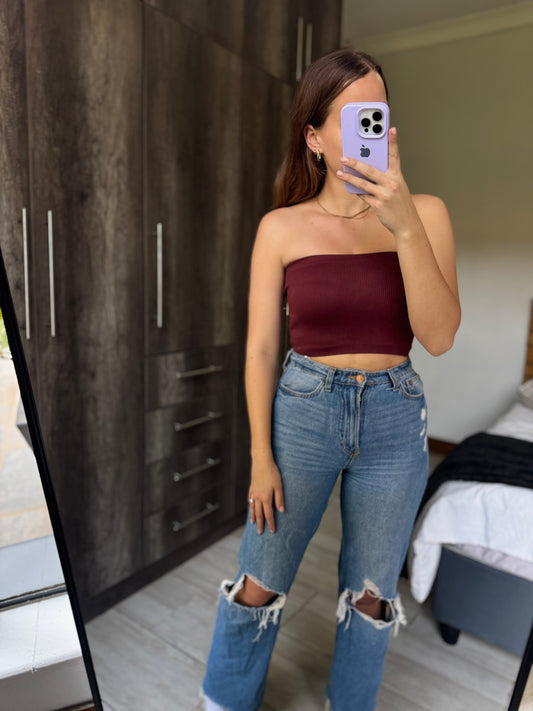 Cotton on maroon ribbed tube top (OO)