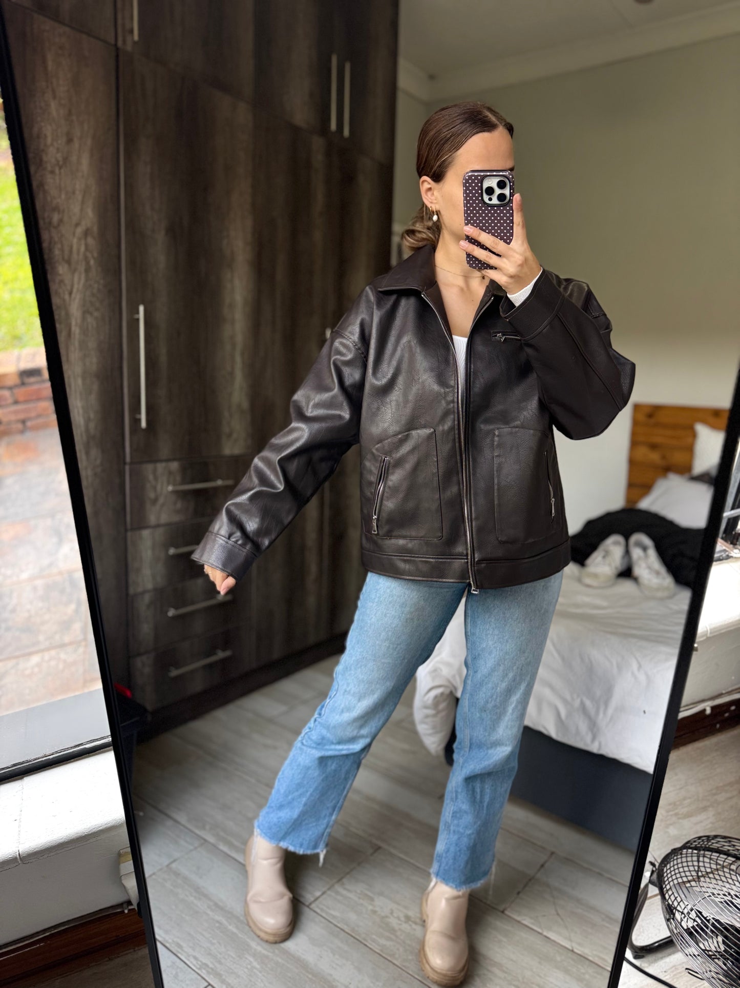 Cotton on chocolate brown stunning leather jacket (D)