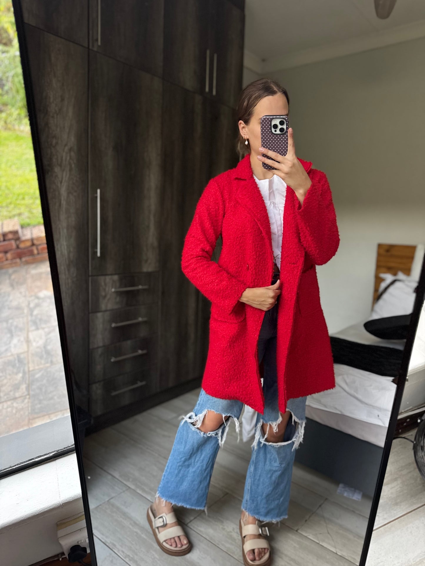 Red fluffy coat (L)