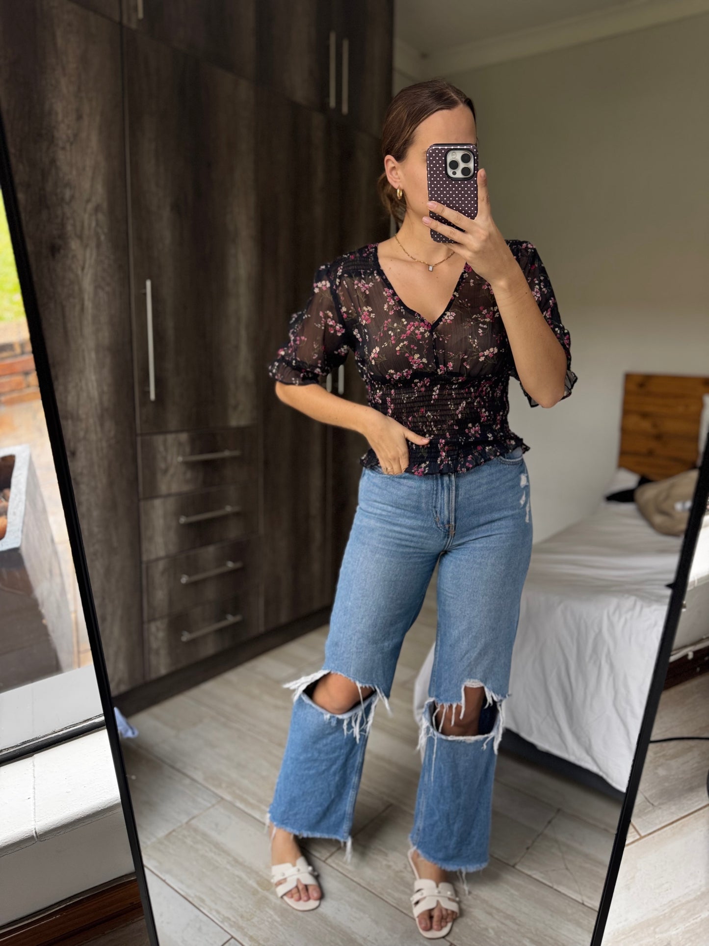 Woolworths sheer floral top (L)