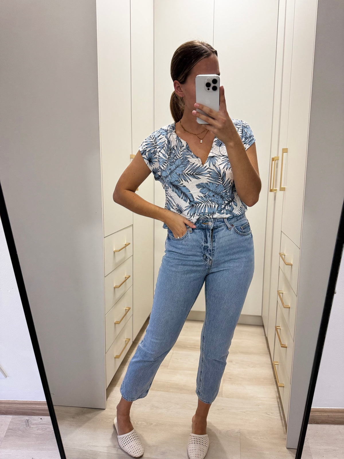 H&M blue floral top (S)
