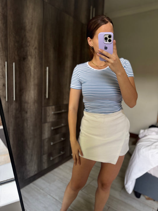 Blue striped ribbed tee (L)