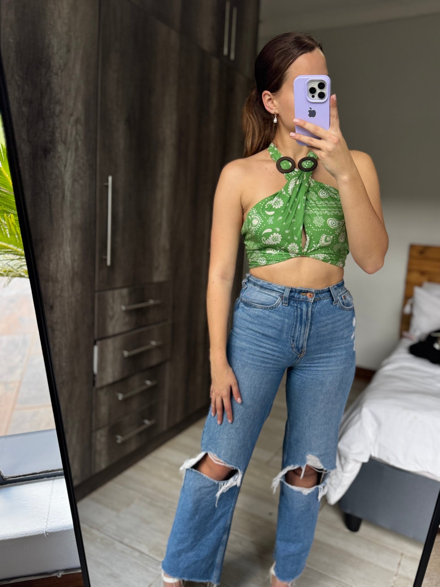 ZARA green floral halter neck top (HH)