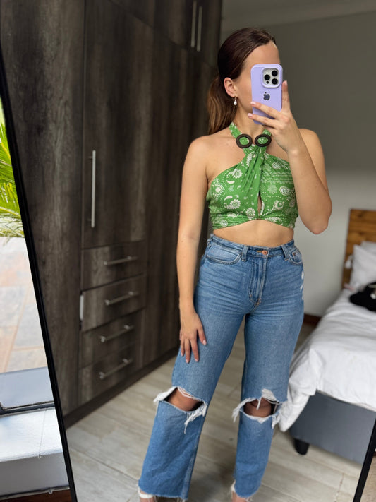 ZARA green floral halter neck top (HH)