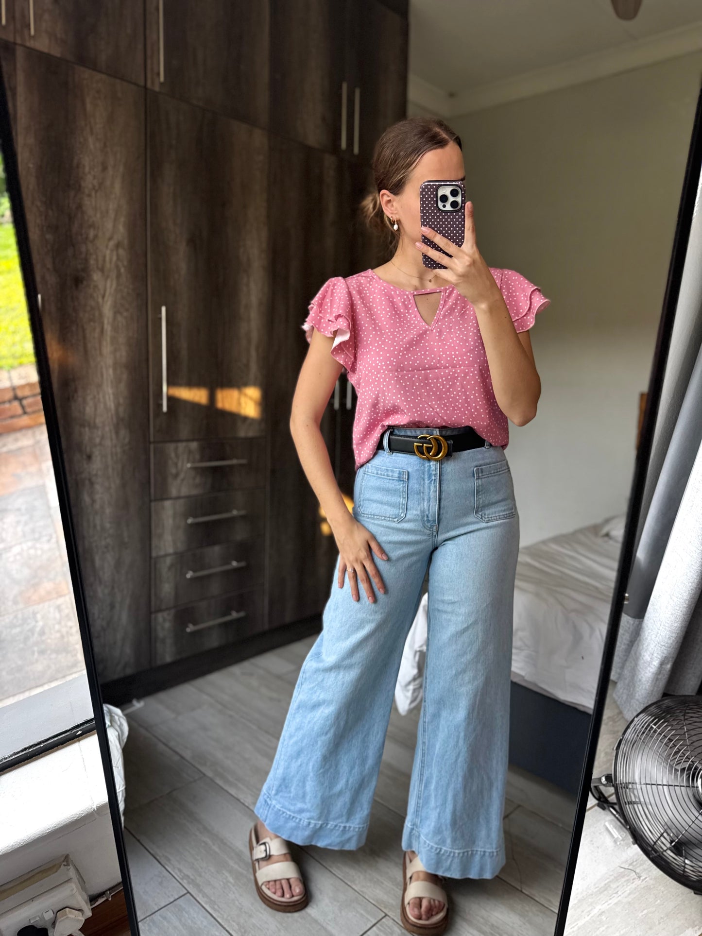 Pink polka dot top (E)