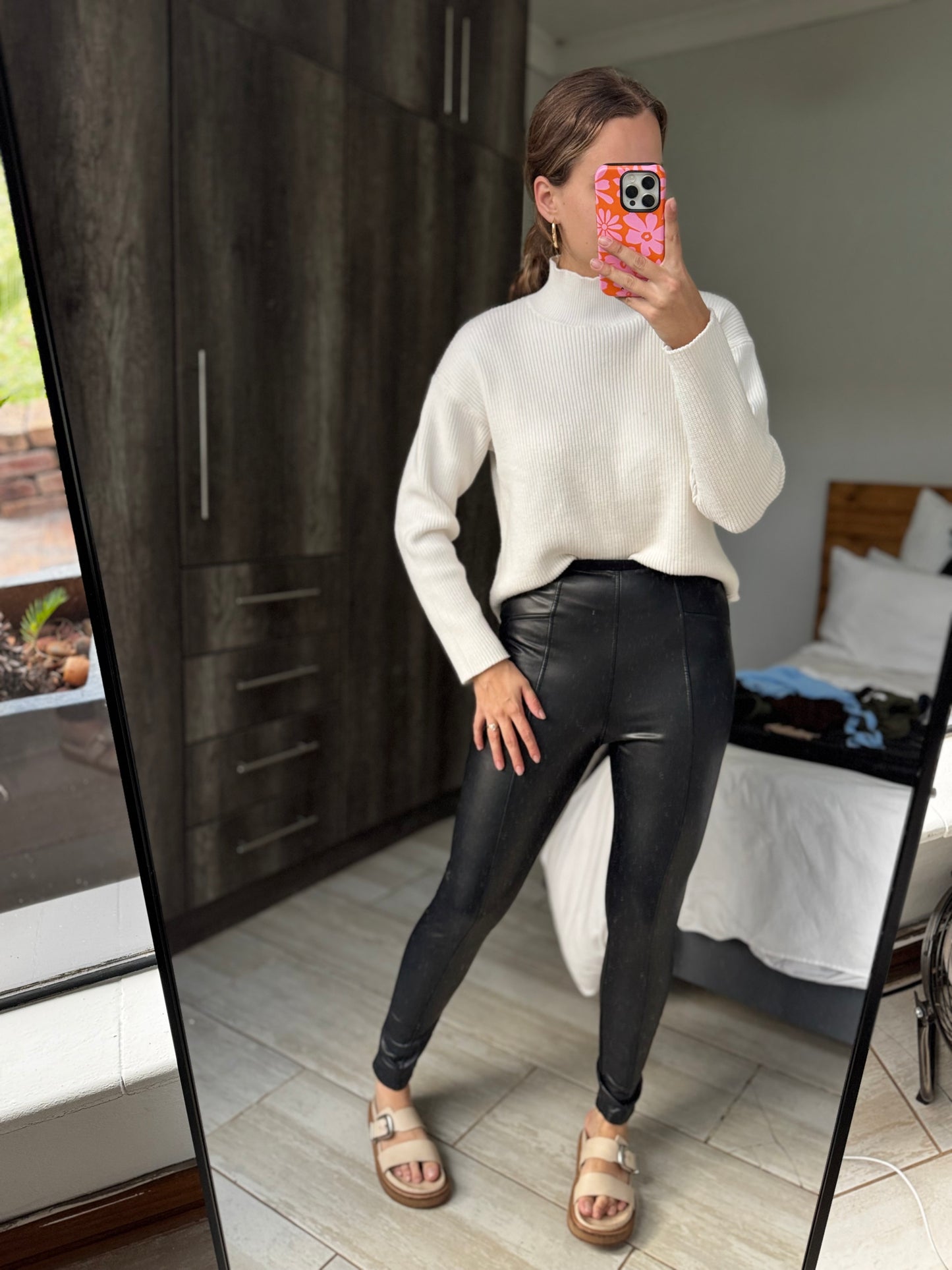 Woolworths black leather pants (P)