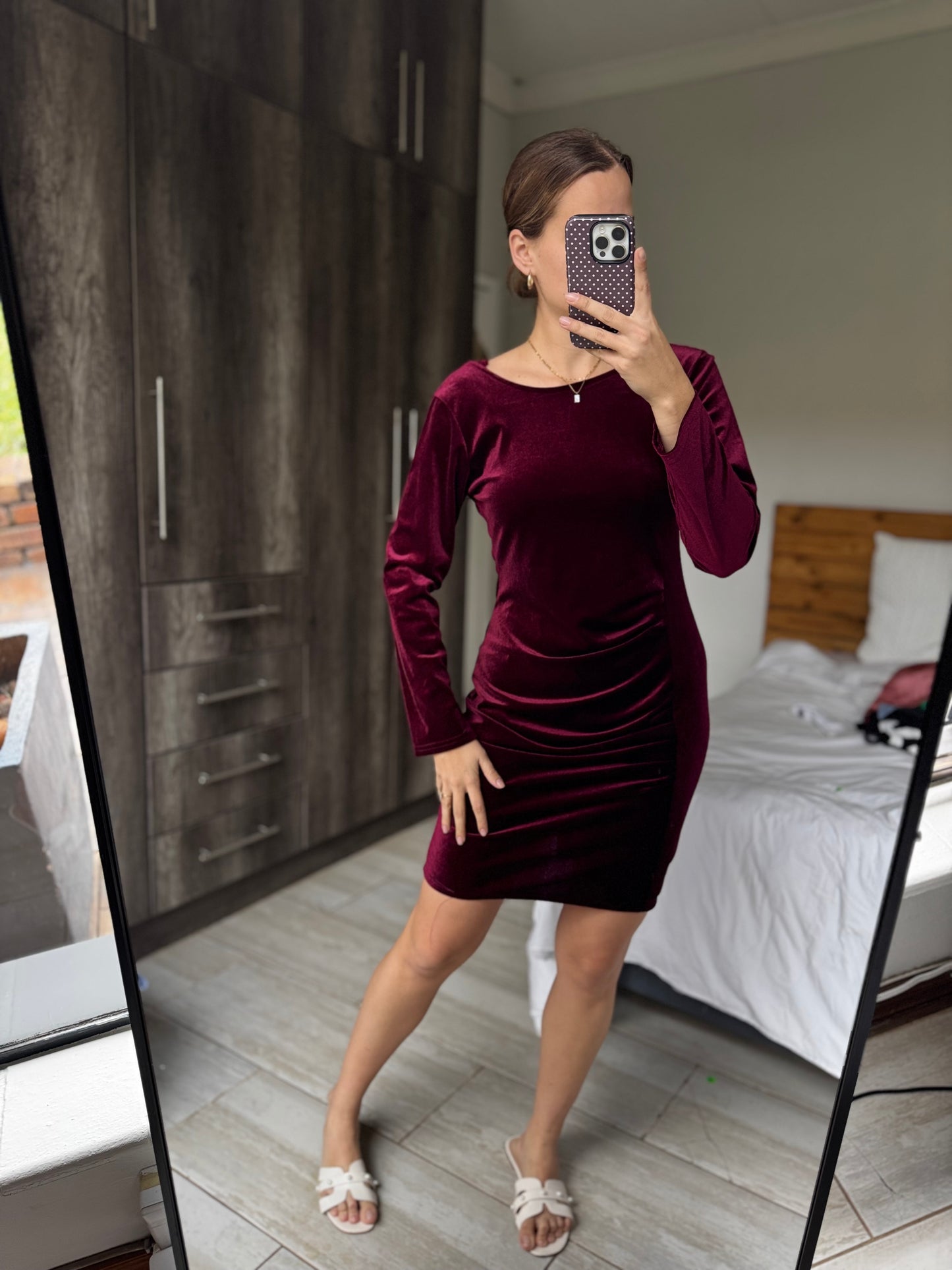 Burgandy suede dress (L)