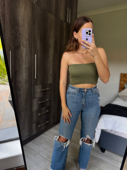 Cotton on green ribbed tube top (OO)