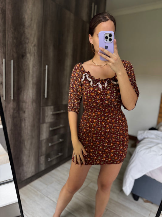 Maroon floral dress (S)