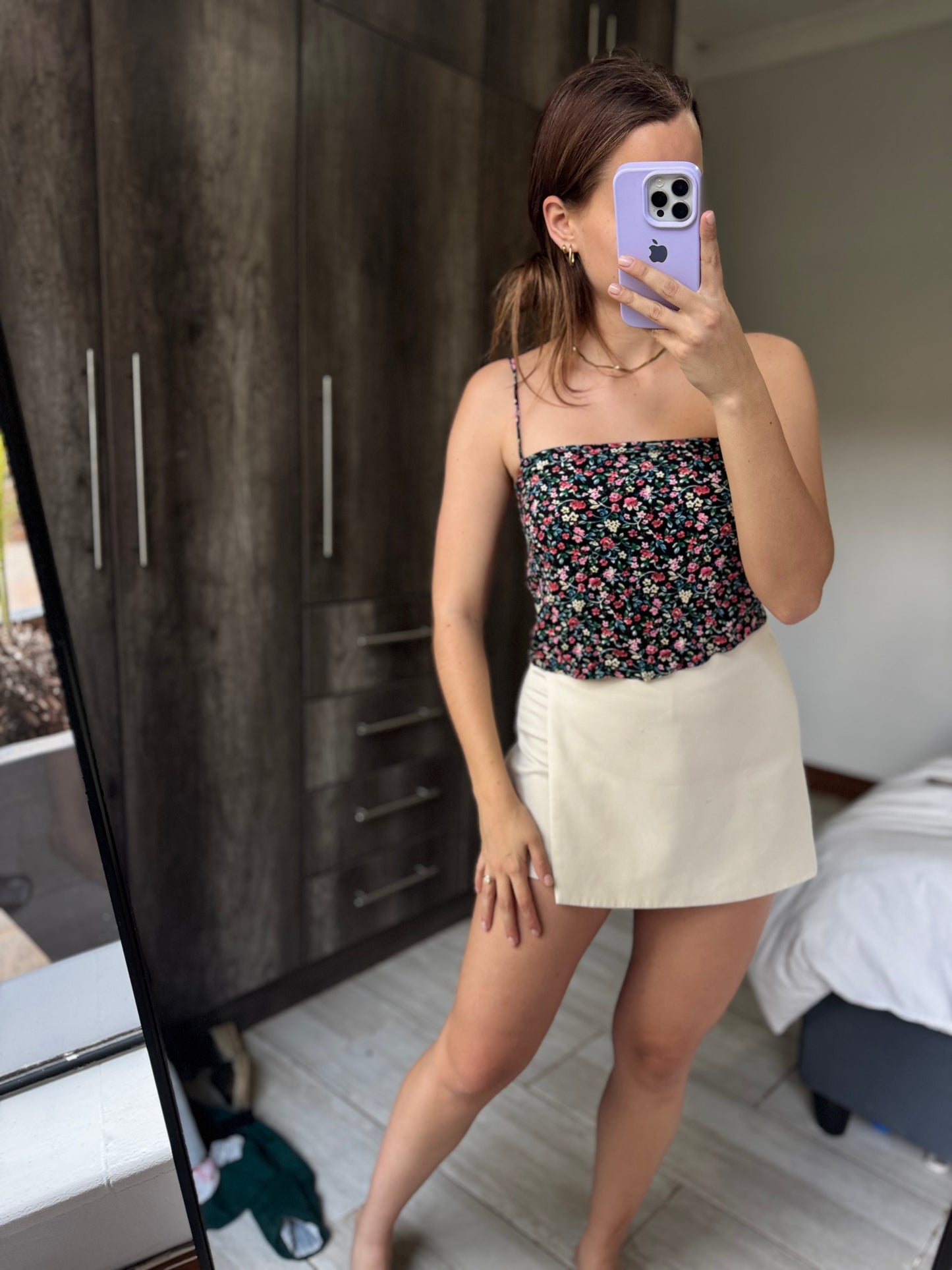 Black floral top (M)