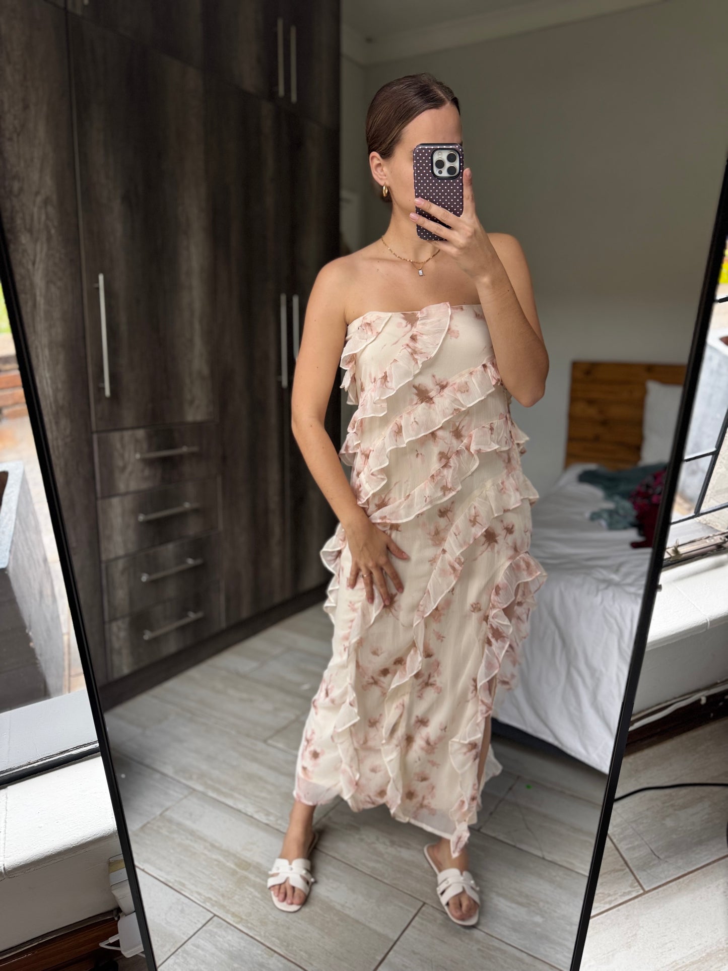 Cream floral dress (L)