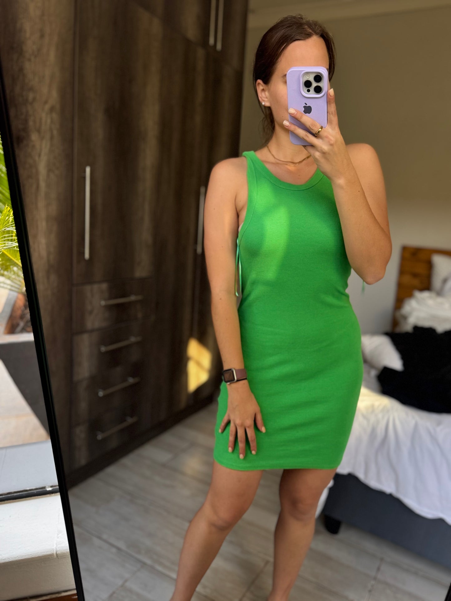 Cotton on green ribbed dress (N)