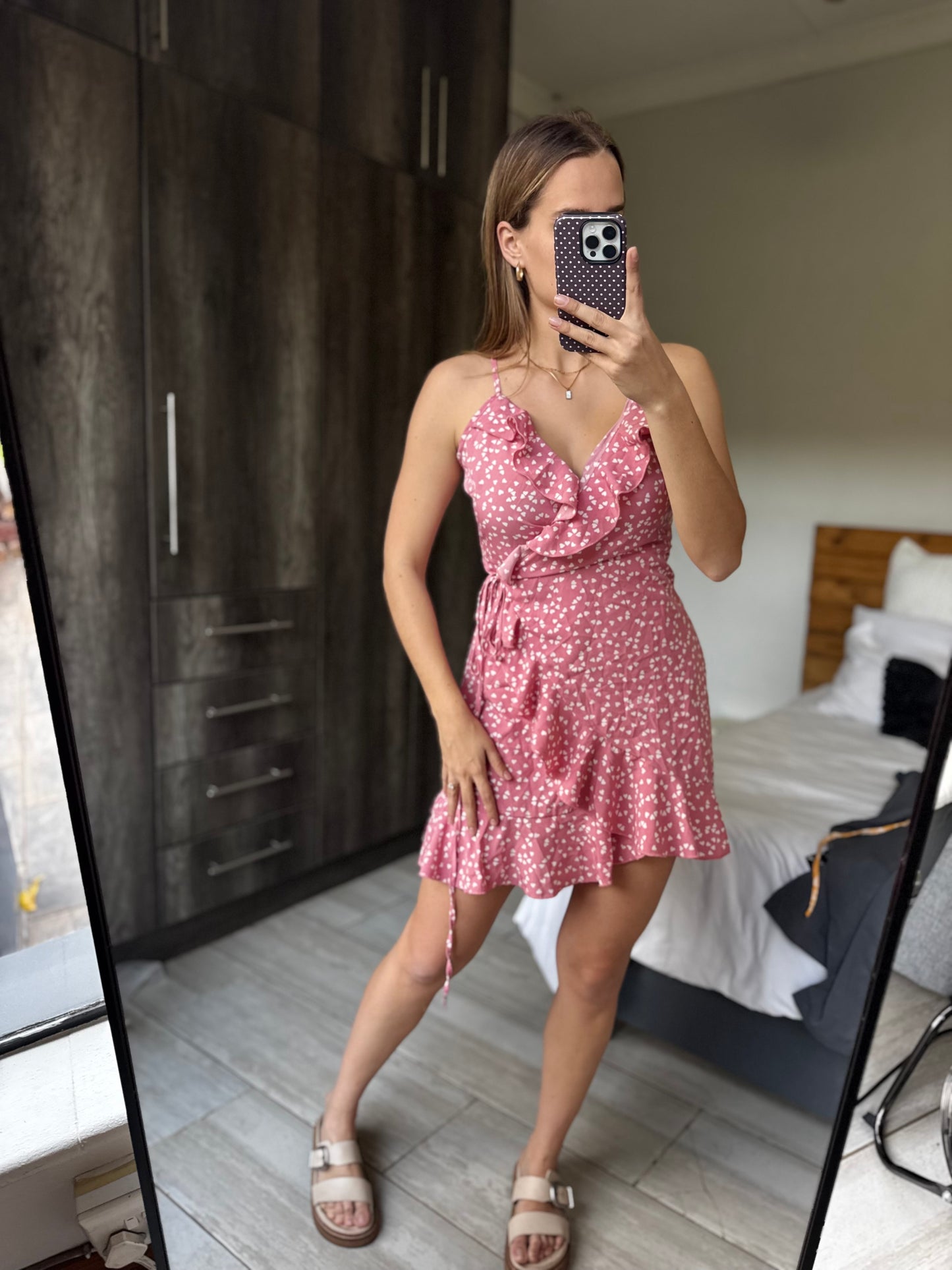 Pink heart wrap dress (YY)
