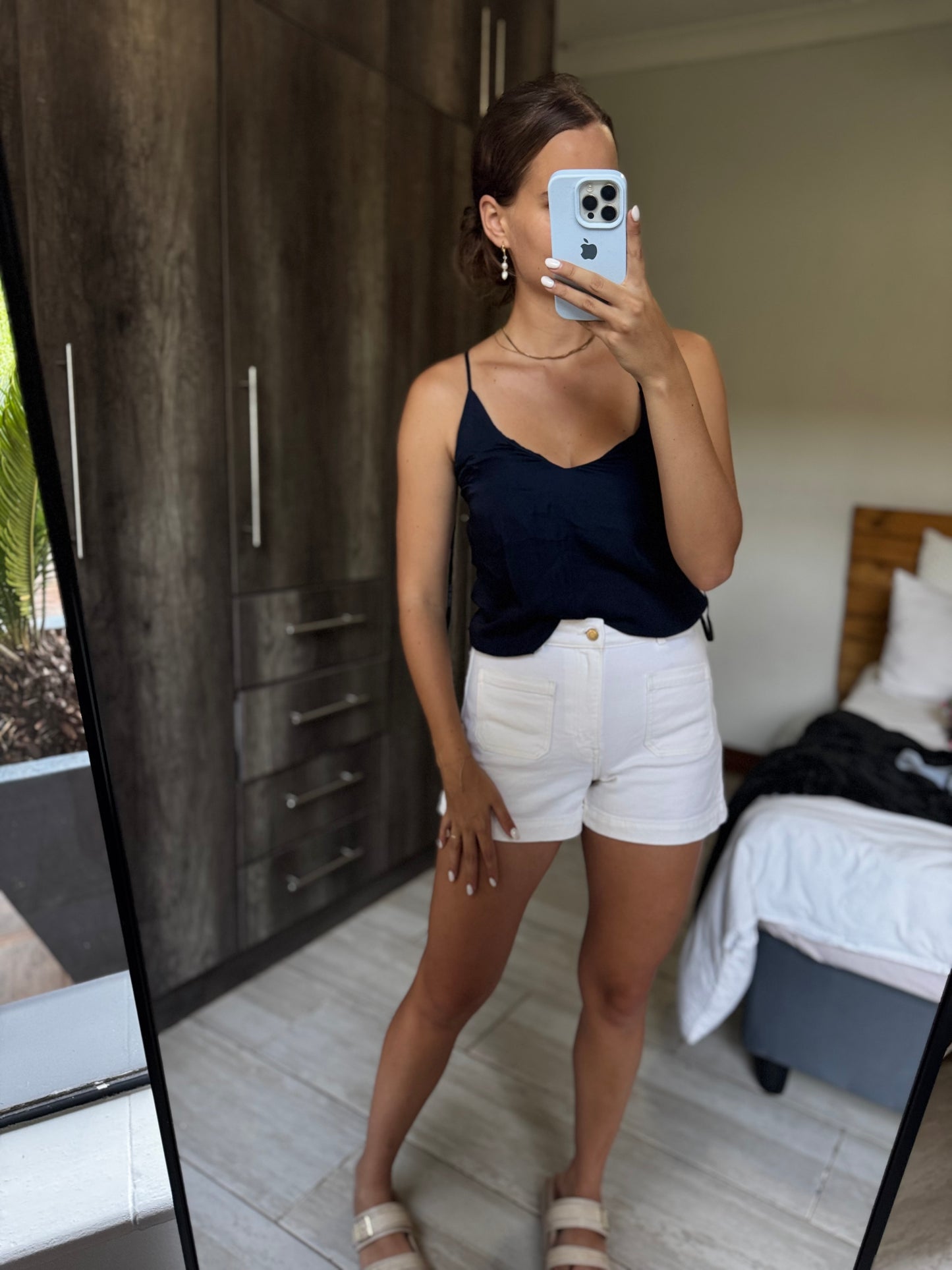 Forever New navy silky bodysuit (J)